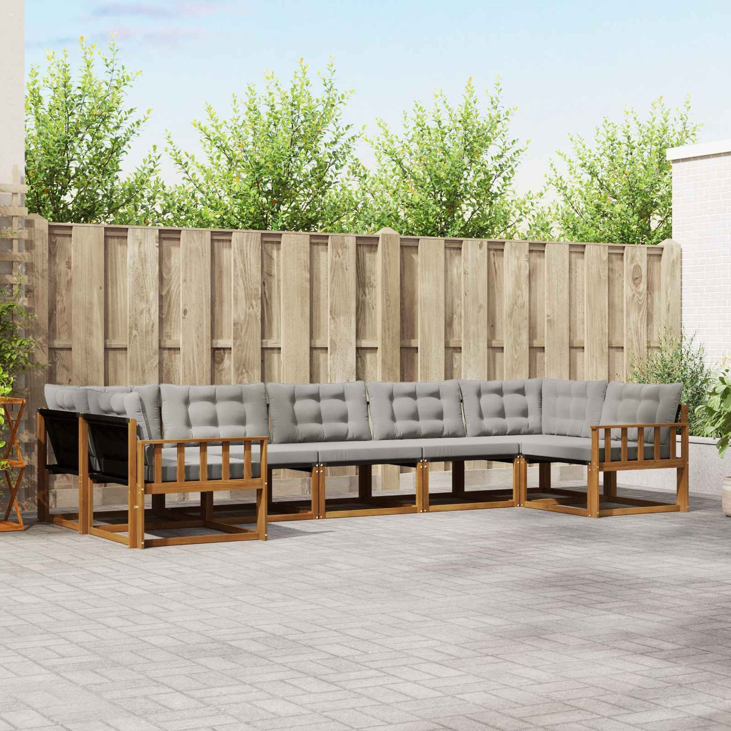 Outdoor-Sofagarnitur mit Kissen 7 pcs Natürlich und Hellgrau