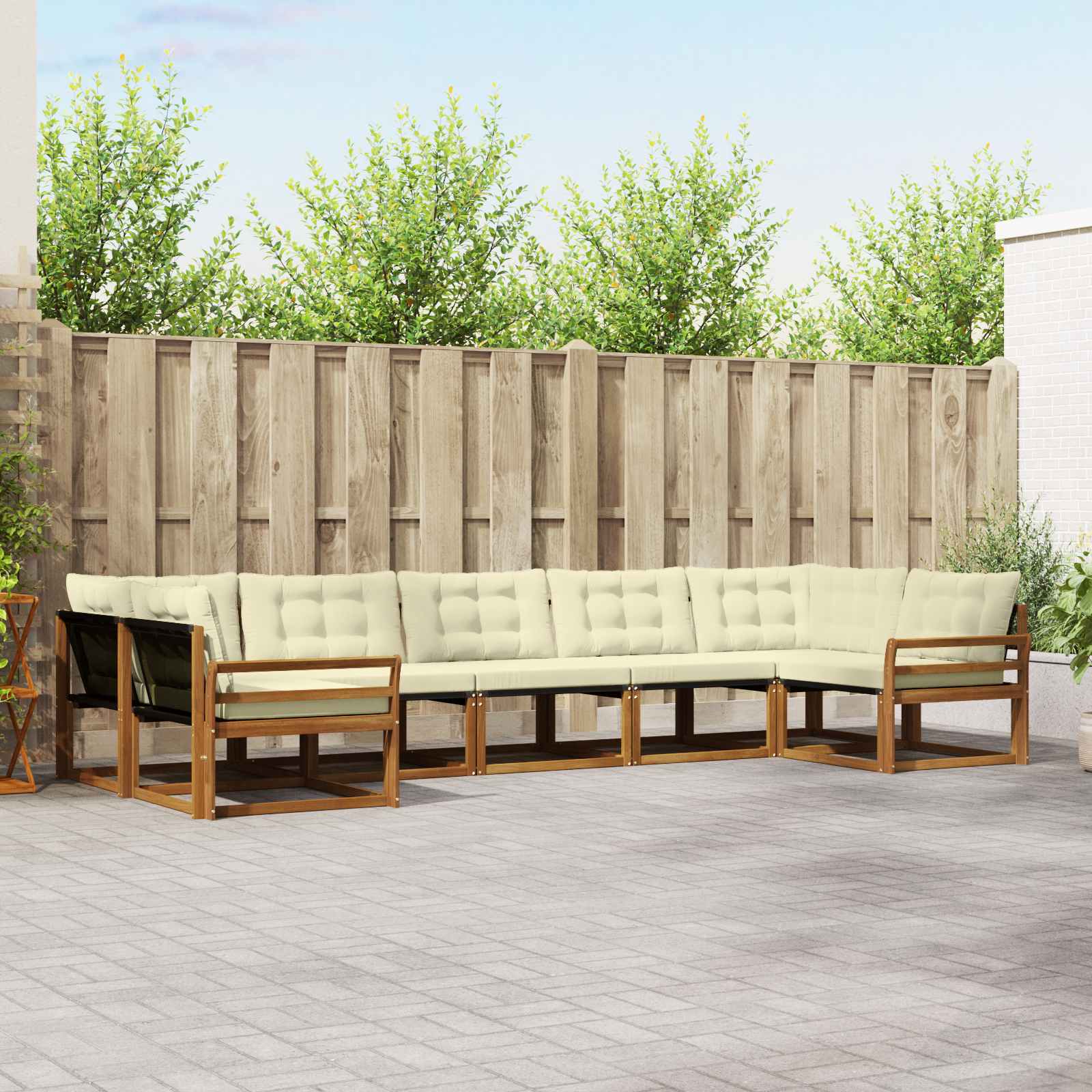 Outdoor-Sofagarnitur mit Kissen 7 pcs Natur und Creme