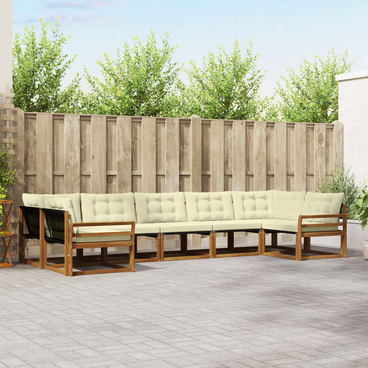 Outdoor-Sofagarnitur 7 stk. Natur und Creme