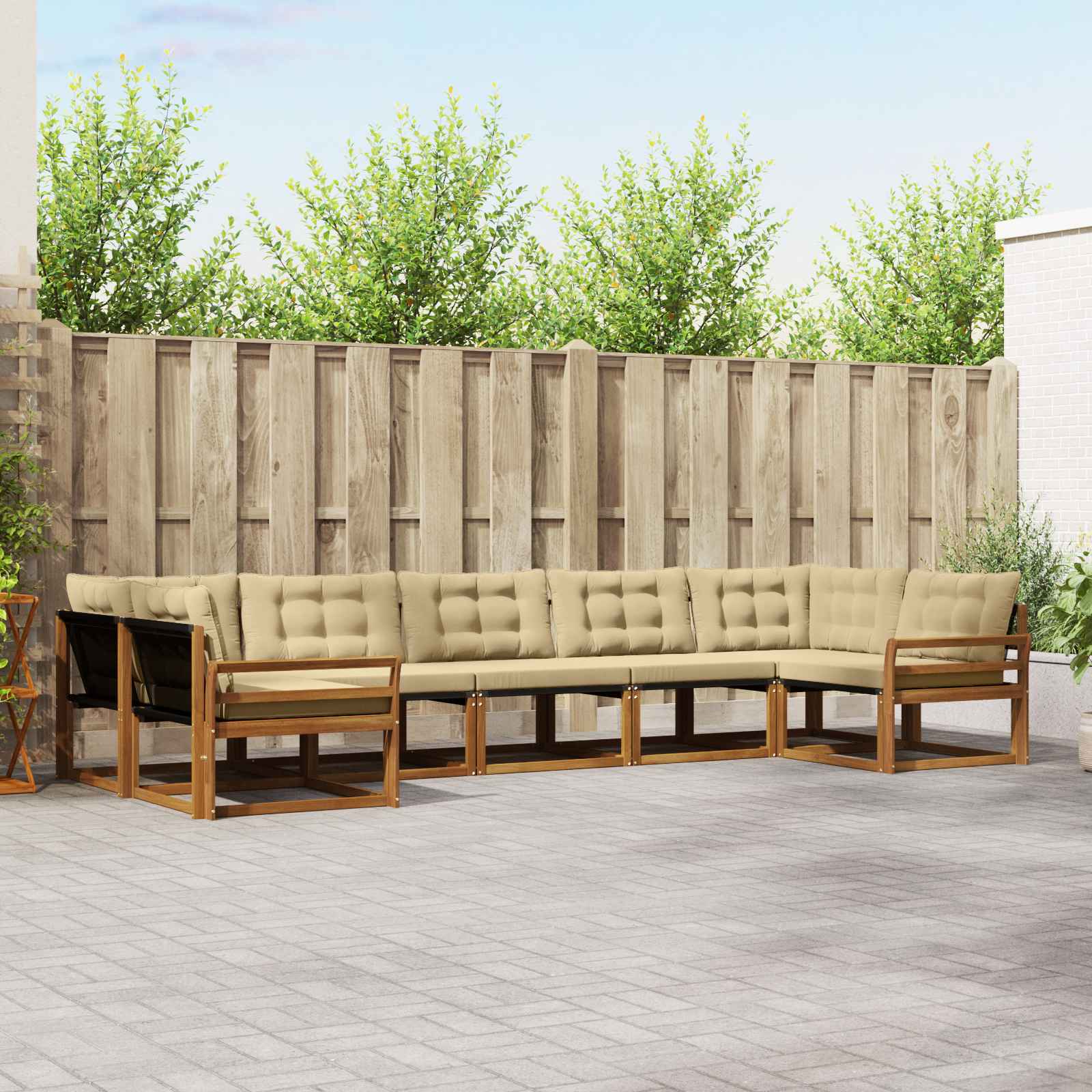 Outdoor-Sofagarnitur 7 stk. Natur und Beige