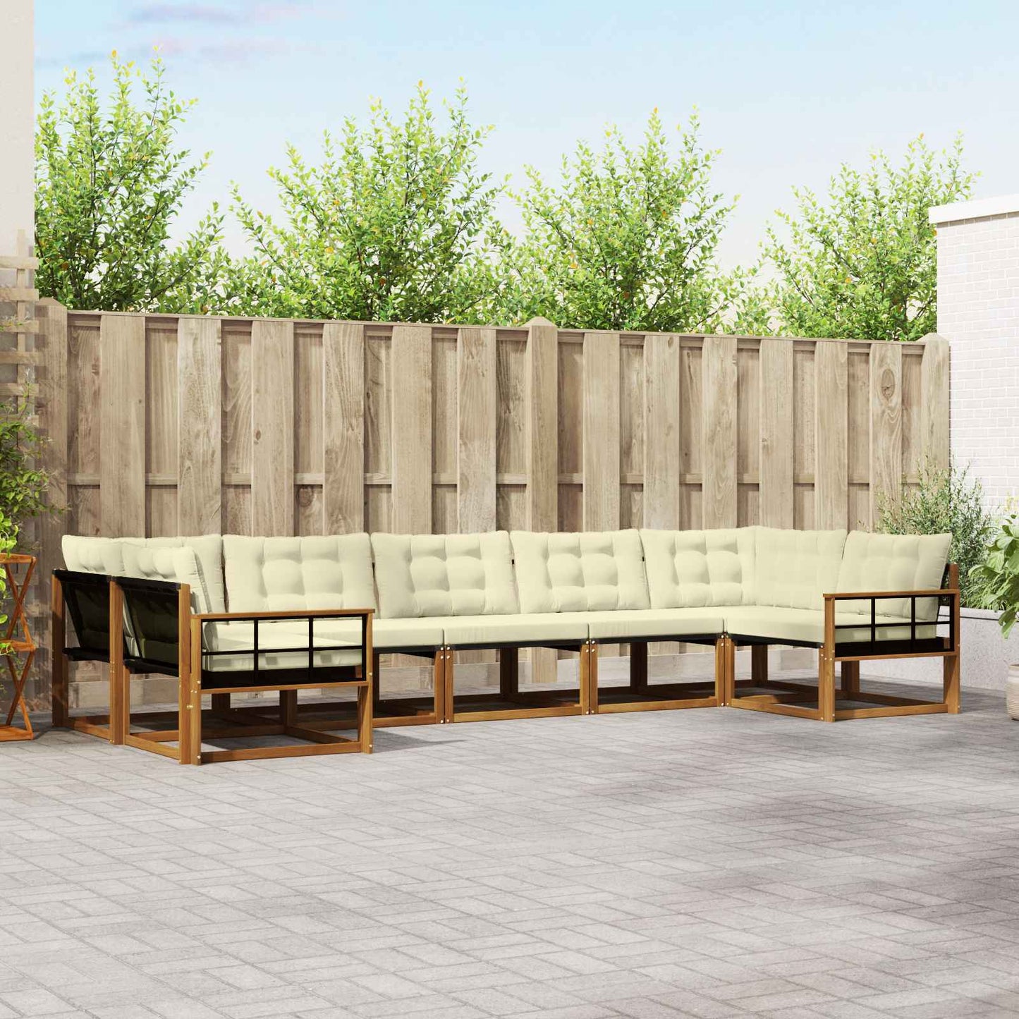 Outdoor-Sofagarnitur 7 stk. Natur und Creme