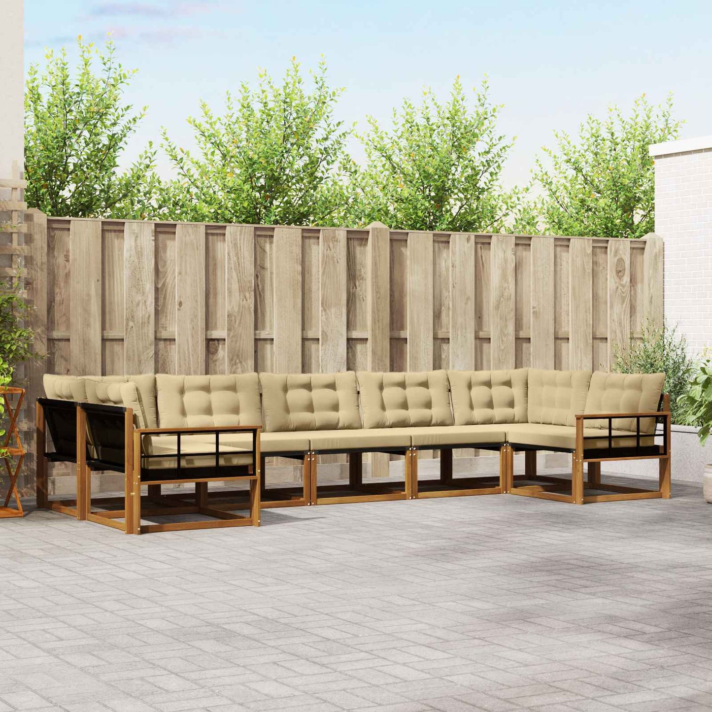 Outdoor-Sofagarnitur 7 stk. Natur und Beige
