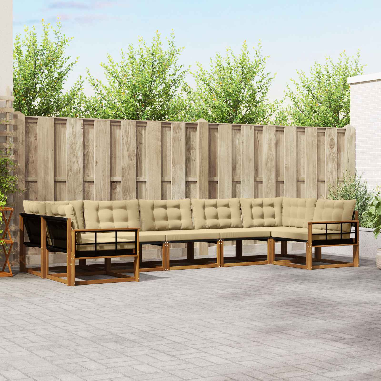 Outdoor-Sofagarnitur 7 stk. Natur und Beige