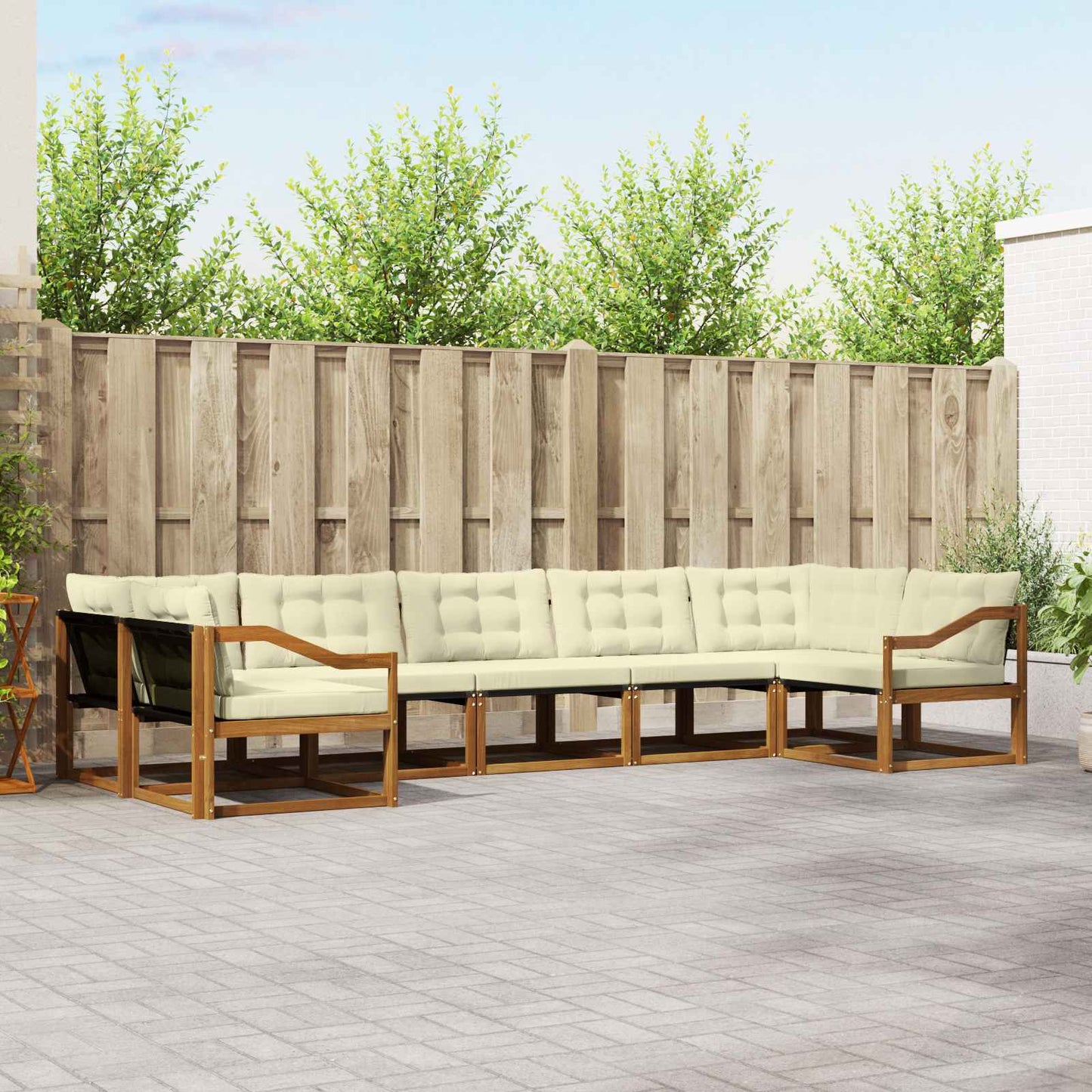 Outdoor-Sofagarnitur mit Kissen 7 pcs Natur und Creme