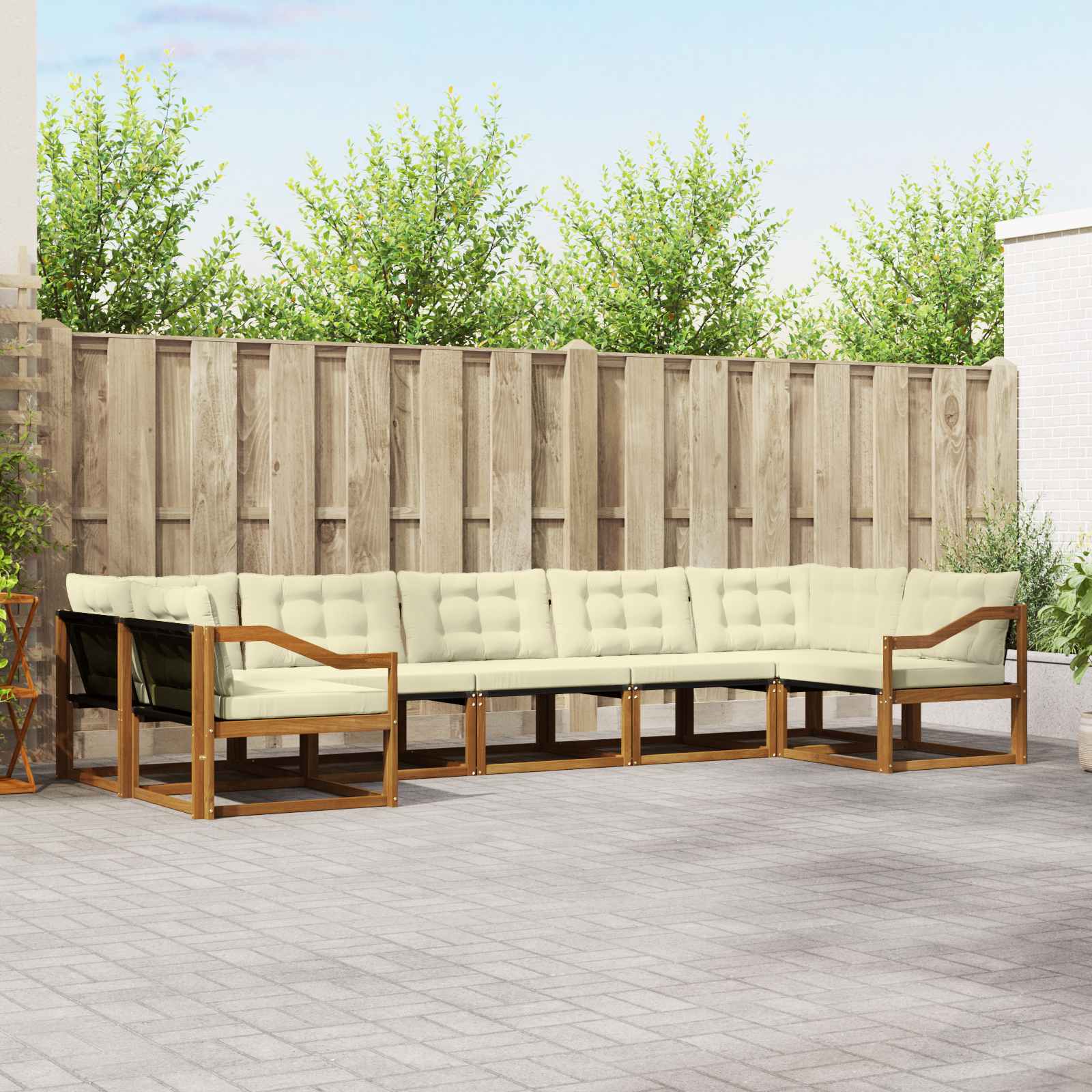 Outdoor-Sofagarnitur mit Kissen 7 pcs Natur und Creme