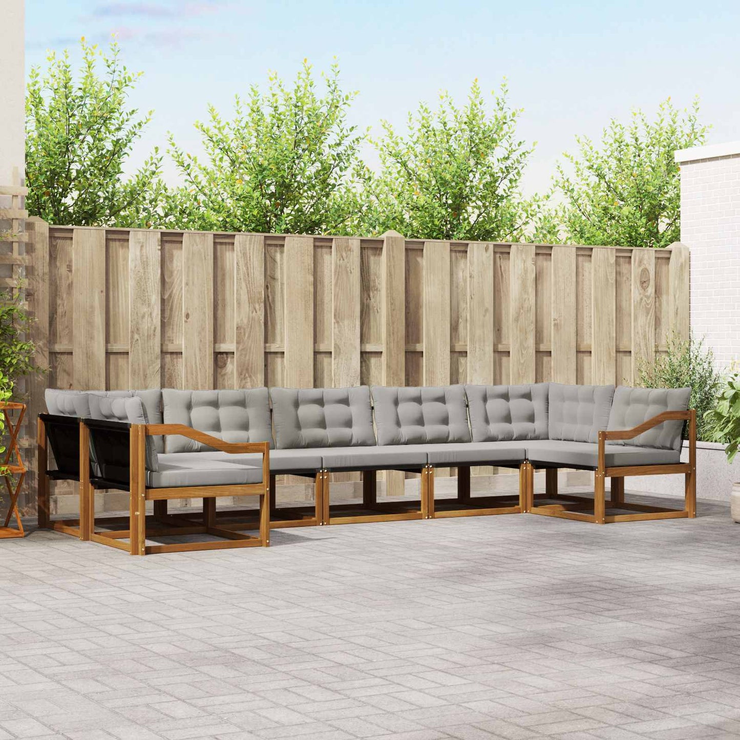 Outdoor-Sofagarnitur mit Kissen 7 pcs Natürlich und Hellgrau