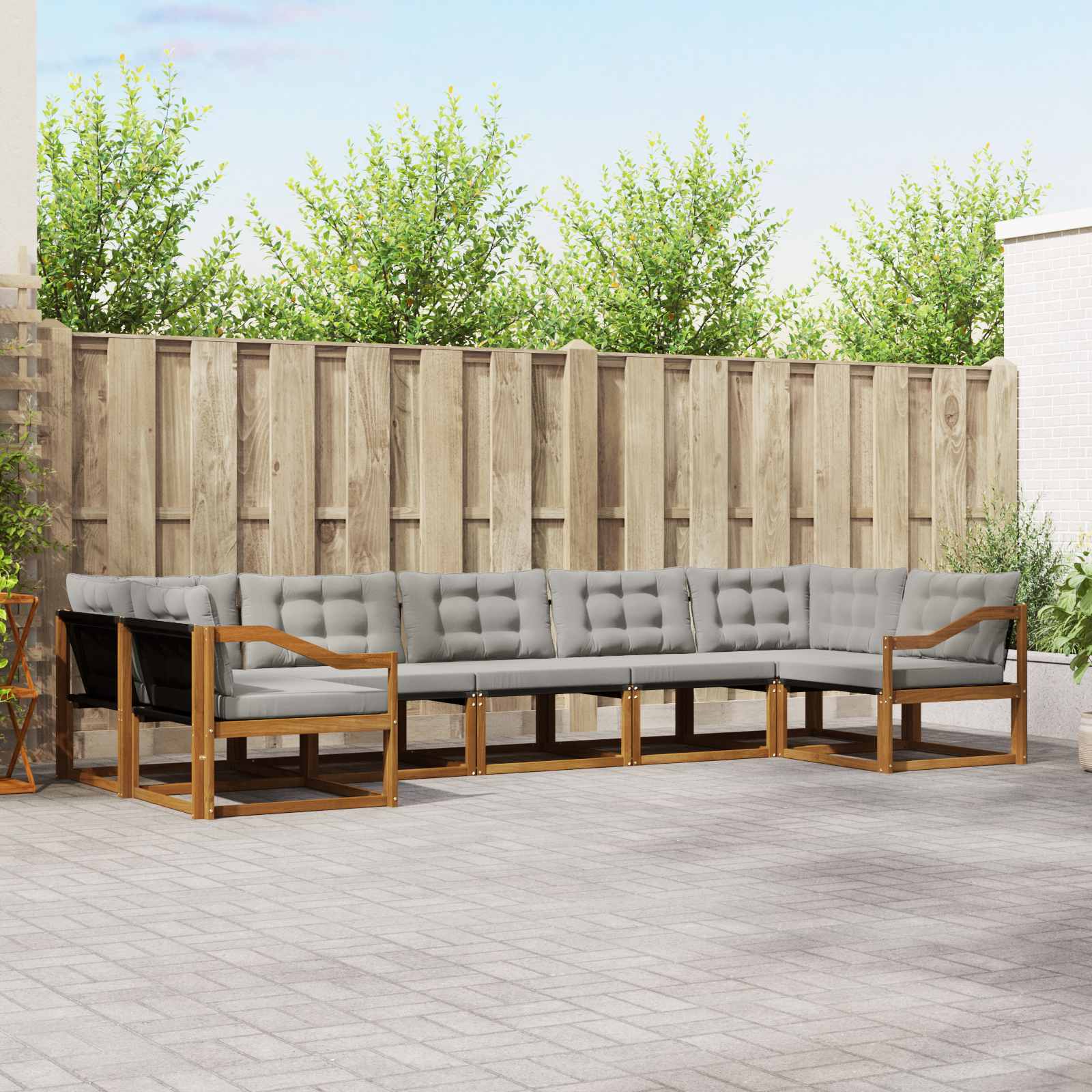 Outdoor-Sofagarnitur mit Kissen 7 pcs Natürlich und Hellgrau