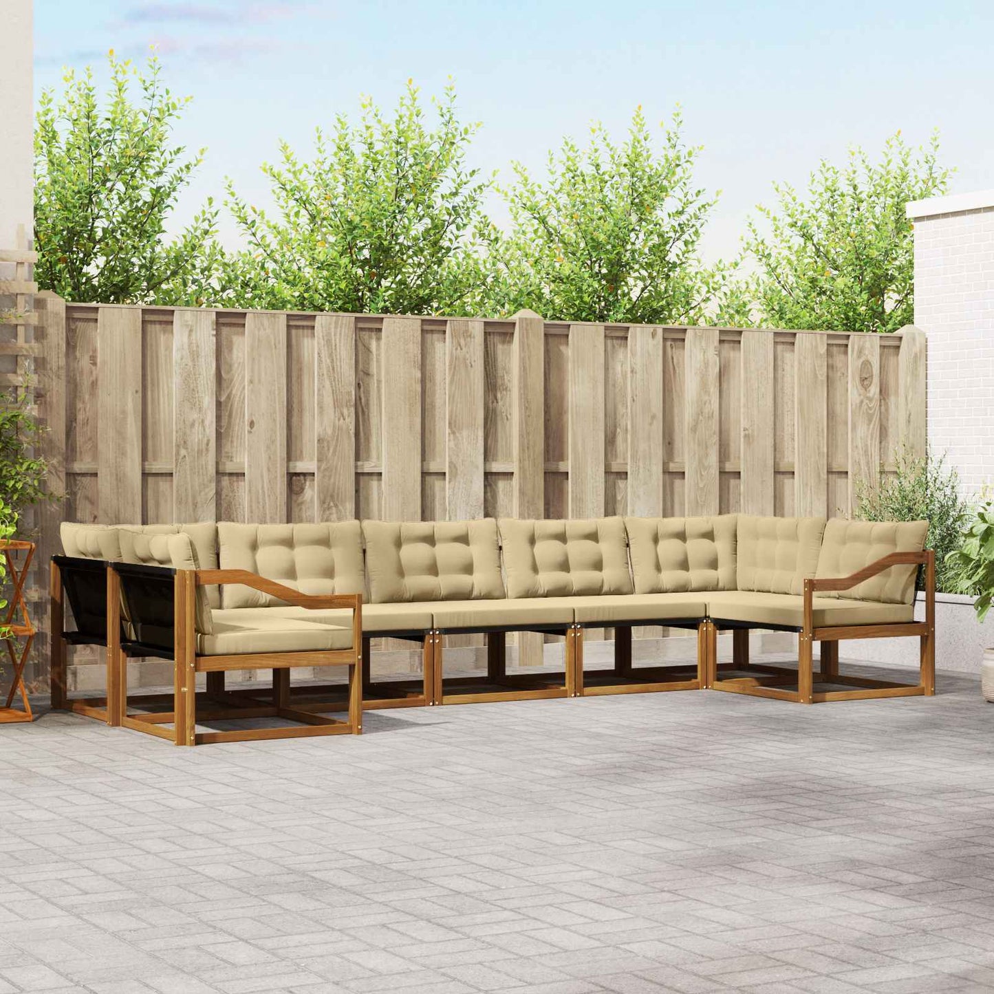Outdoor-Sofagarnitur 7 stk. Natur und Beige