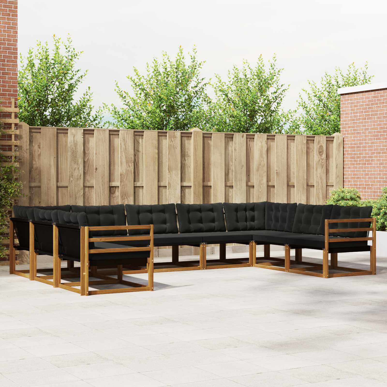 Outdoor-Sofagarnitur mit Kissen 9 pcs Natürlich und Schwarz