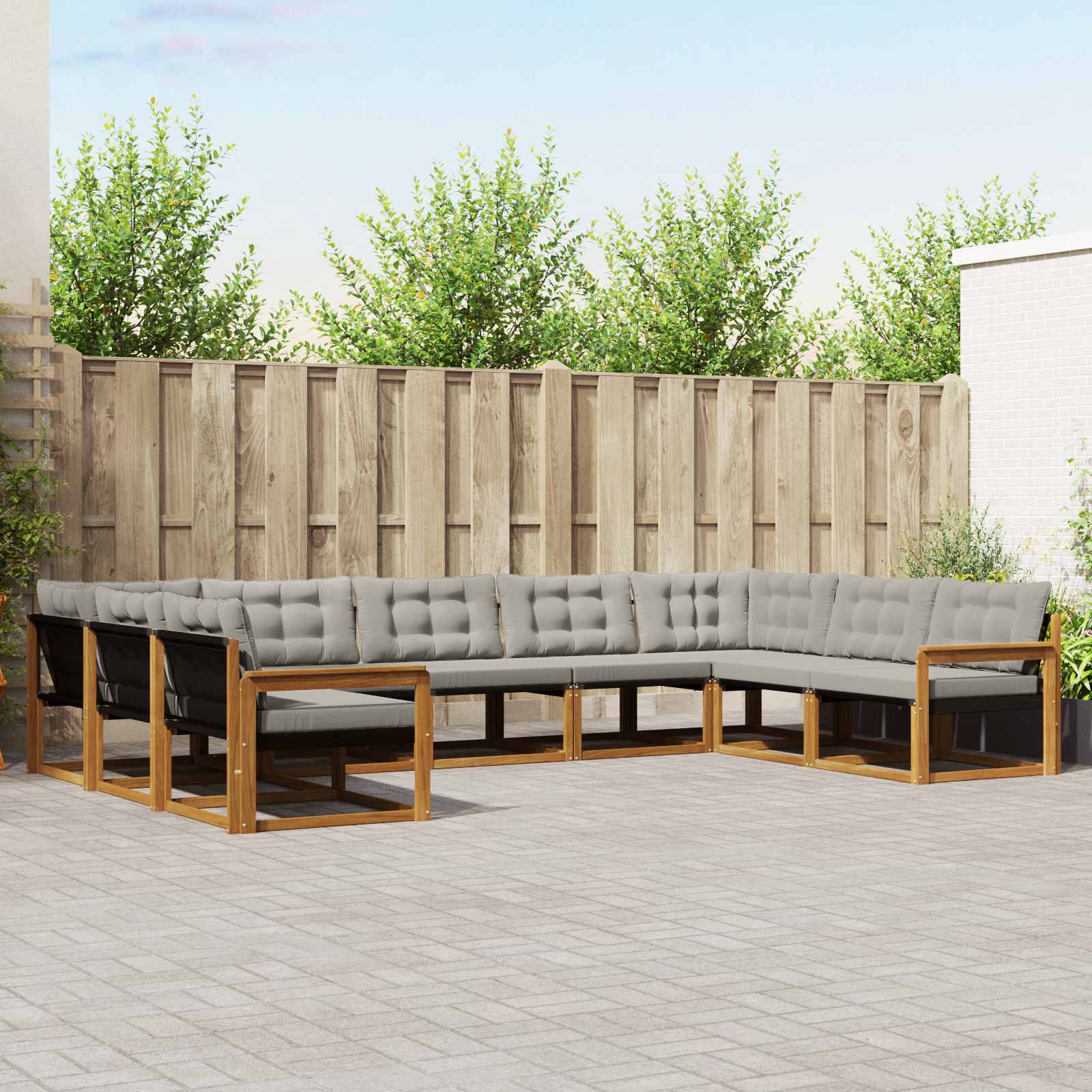 Outdoor-Sofagarnitur mit Kissen 9 pcs Natürlich und Hellgrau