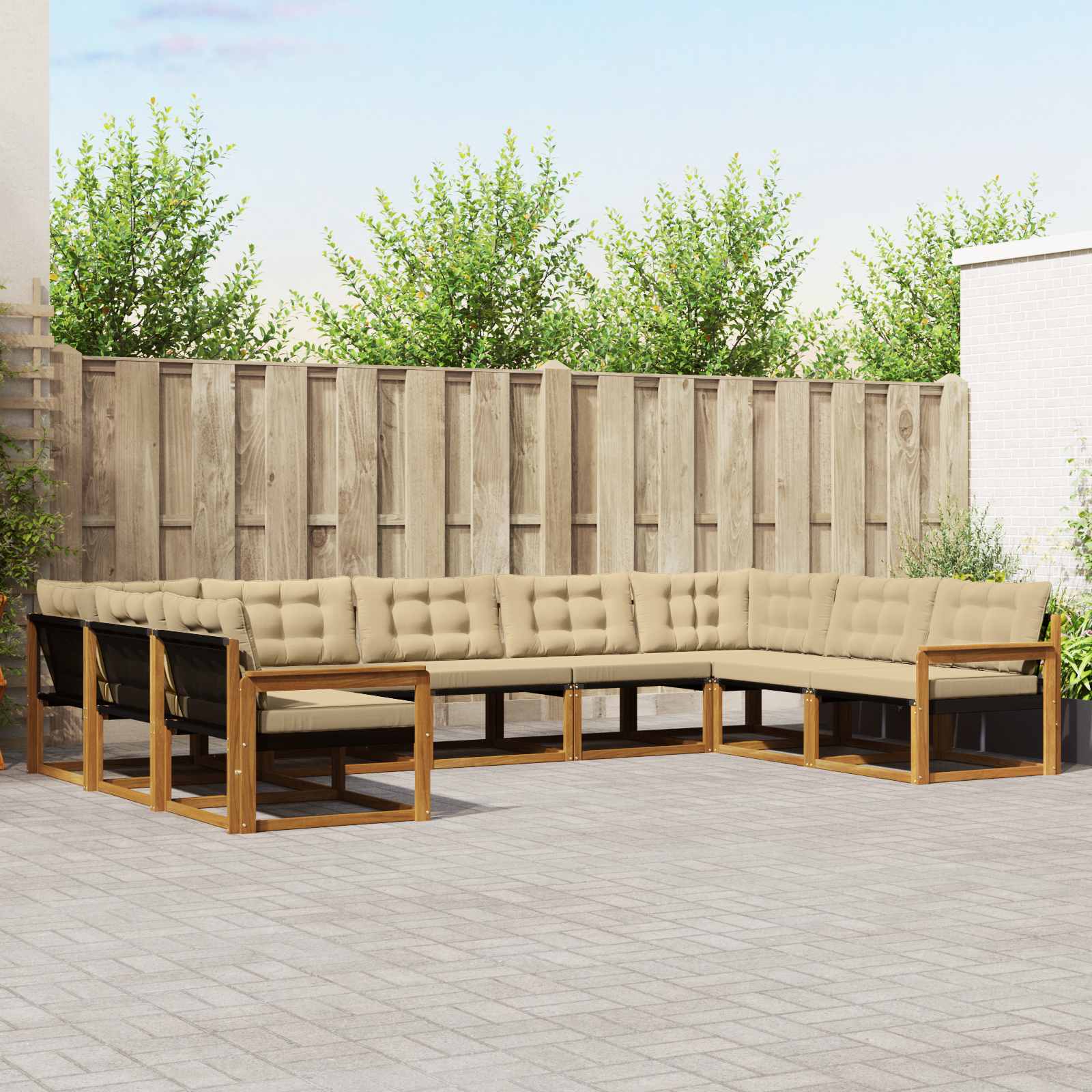 Outdoor-Sofagarnitur 9 stk. Natur und Beige