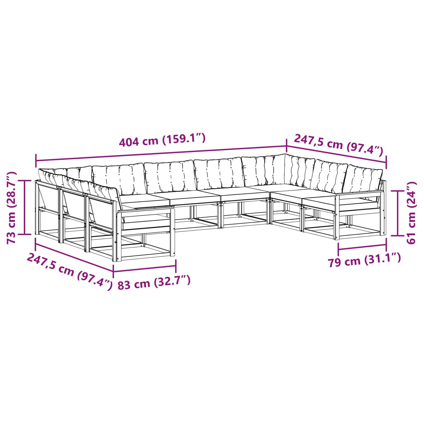 Outdoor-Sofagarnitur 9 stk. Natur und Beige