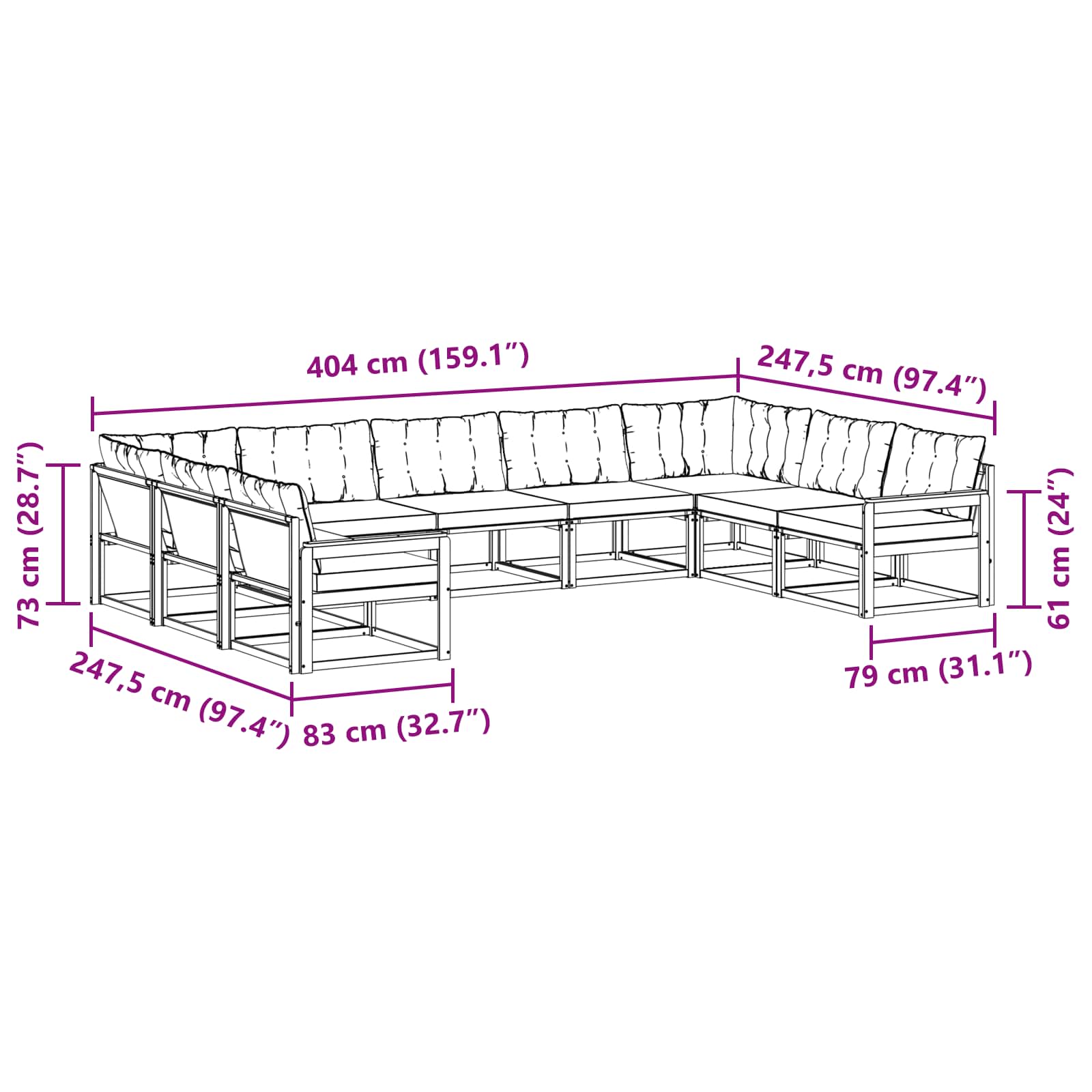 Outdoor-Sofagarnitur 9 stk. Natur und Beige
