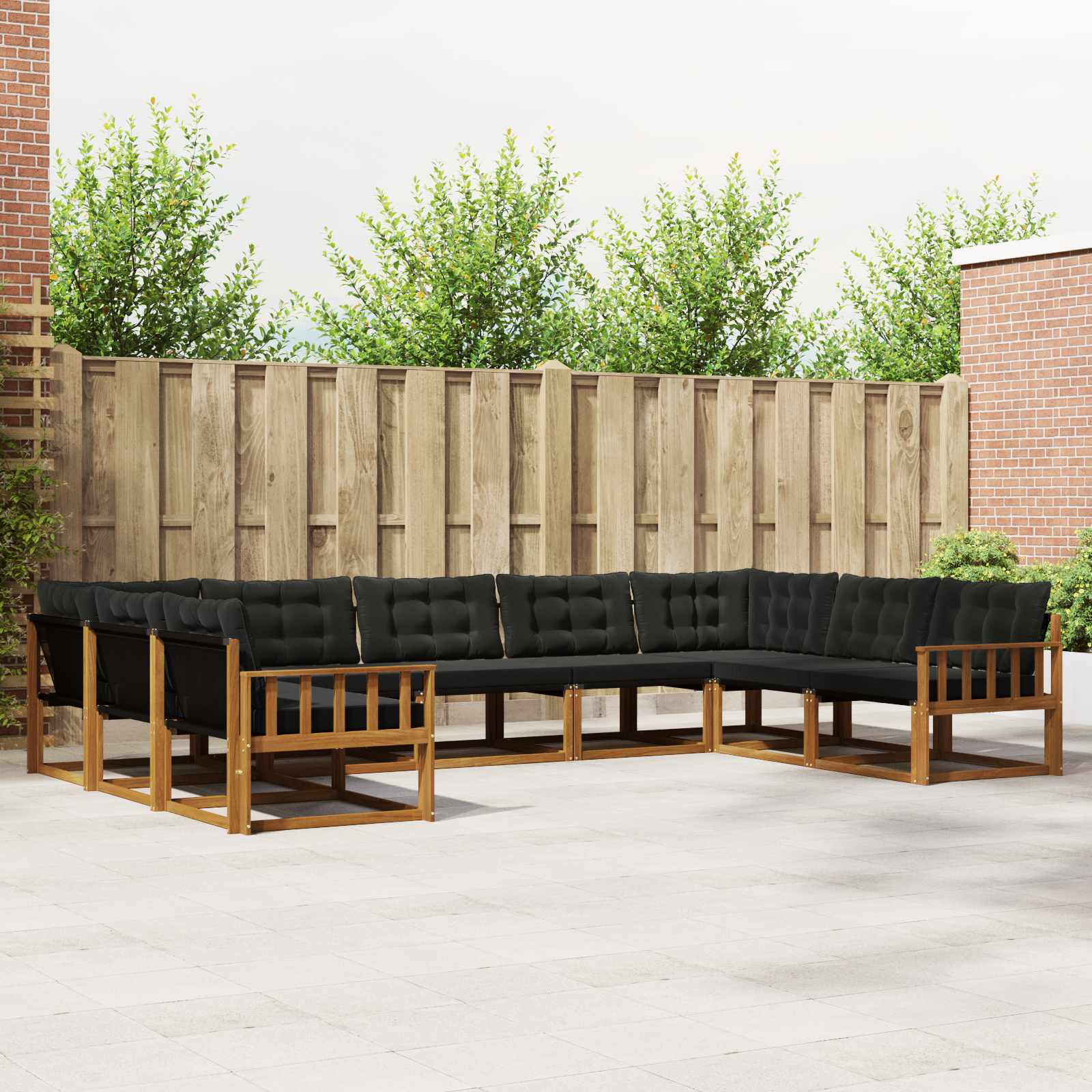 Outdoor-Sofagarnitur mit Kissen 9 pcs Natürlich und Schwarz