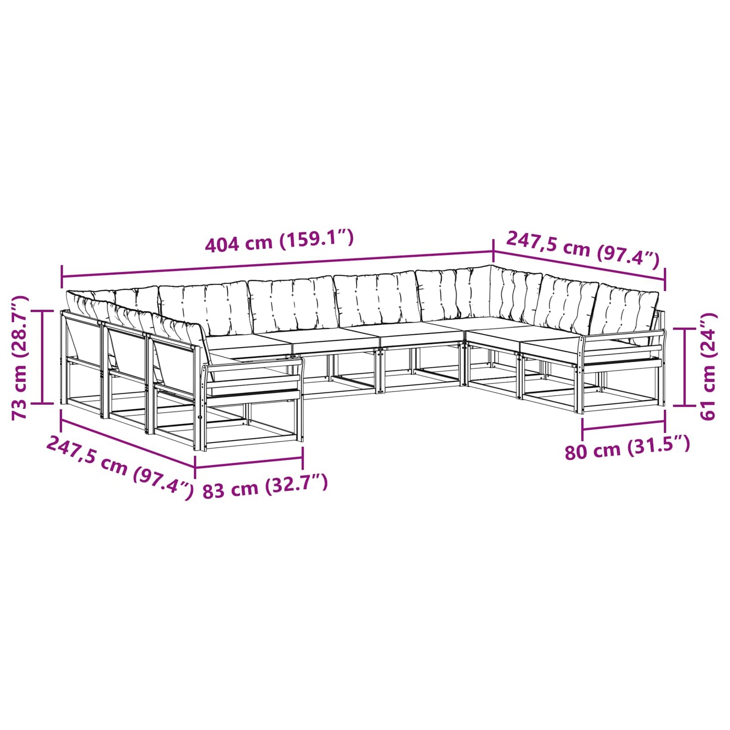 Outdoor-Sofagarnitur 9 stk. Natur und Beige