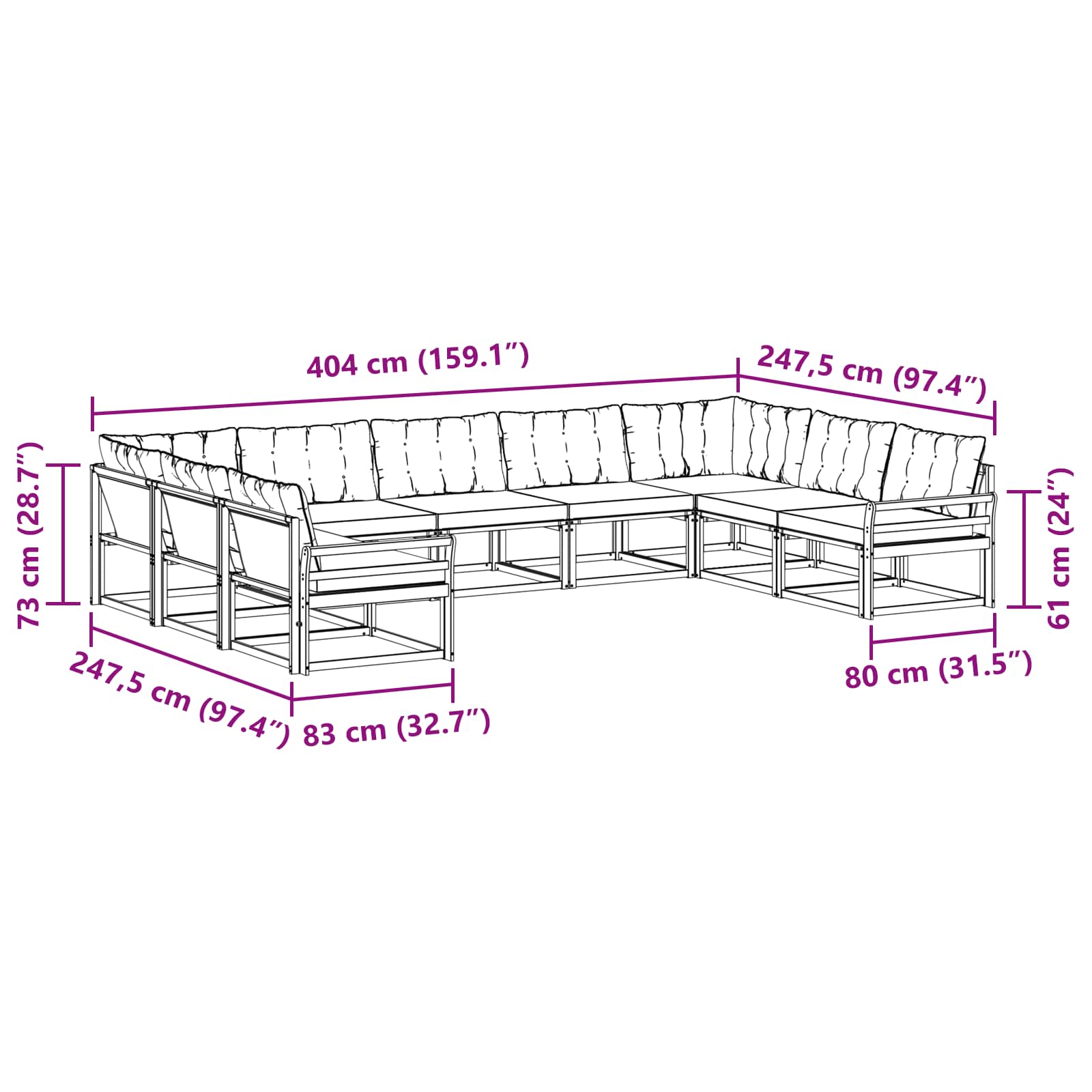 Outdoor-Sofagarnitur 9 stk. Natur und Beige