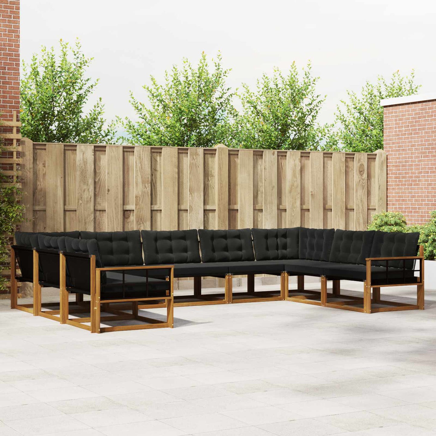 Outdoor-Sofagarnitur mit Kissen 9 pcs Natürlich und Schwarz