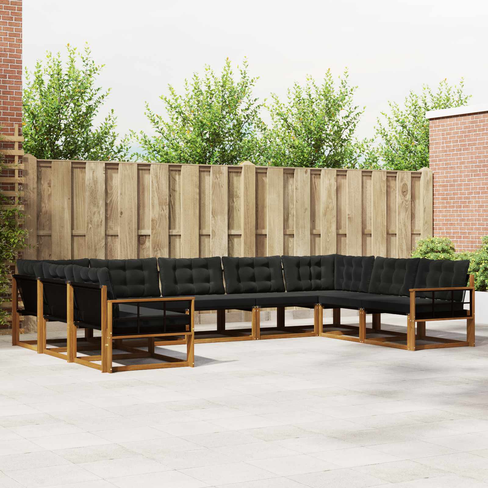 Outdoor-Sofagarnitur mit Kissen 9 pcs Natürlich und Schwarz