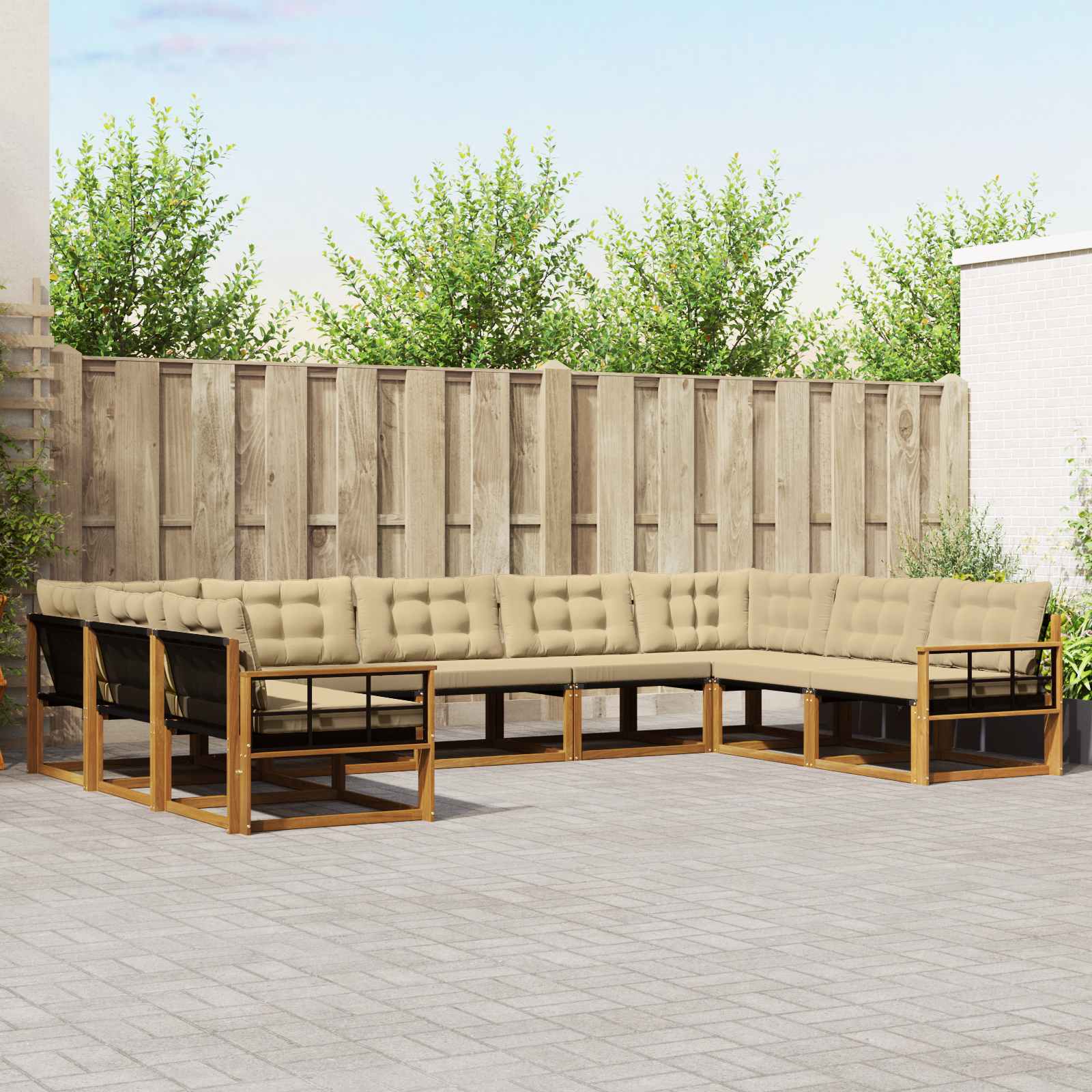 Outdoor-Sofagarnitur 9 stk. Natur und Beige