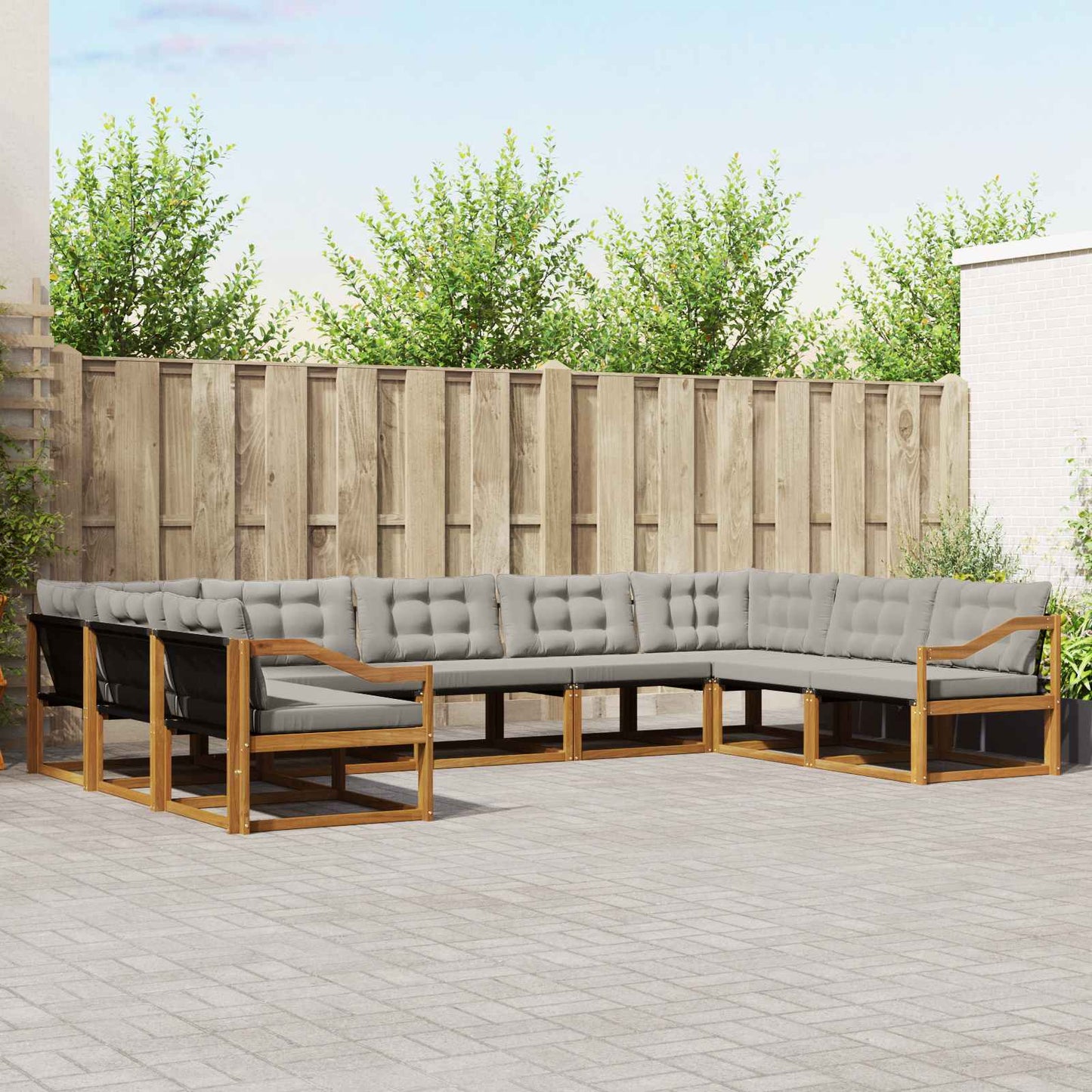 Outdoor-Sofagarnitur mit Kissen 9 pcs Natürlich und Hellgrau