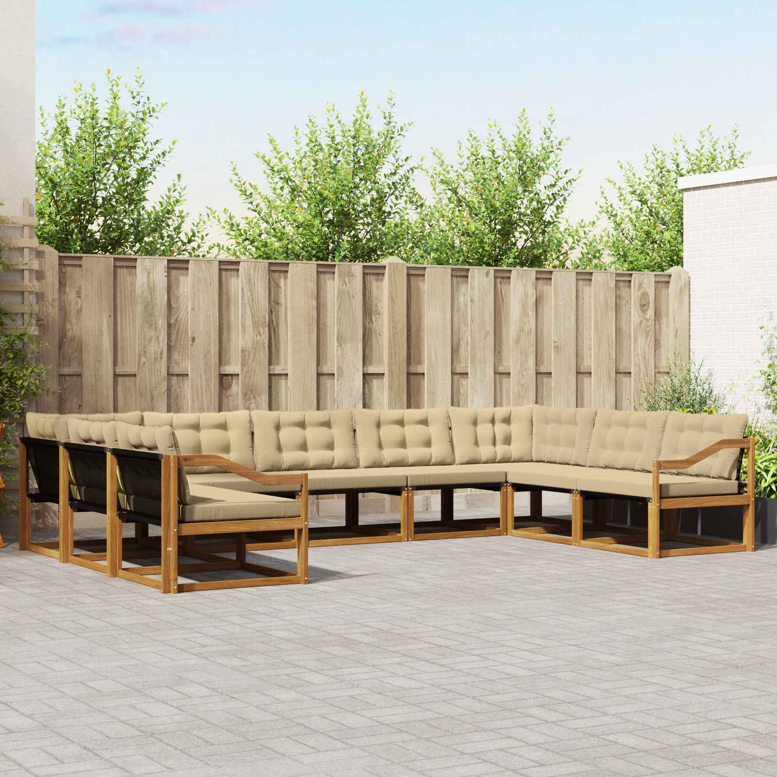 Outdoor-Sofagarnitur 9 stk. Natur und Beige