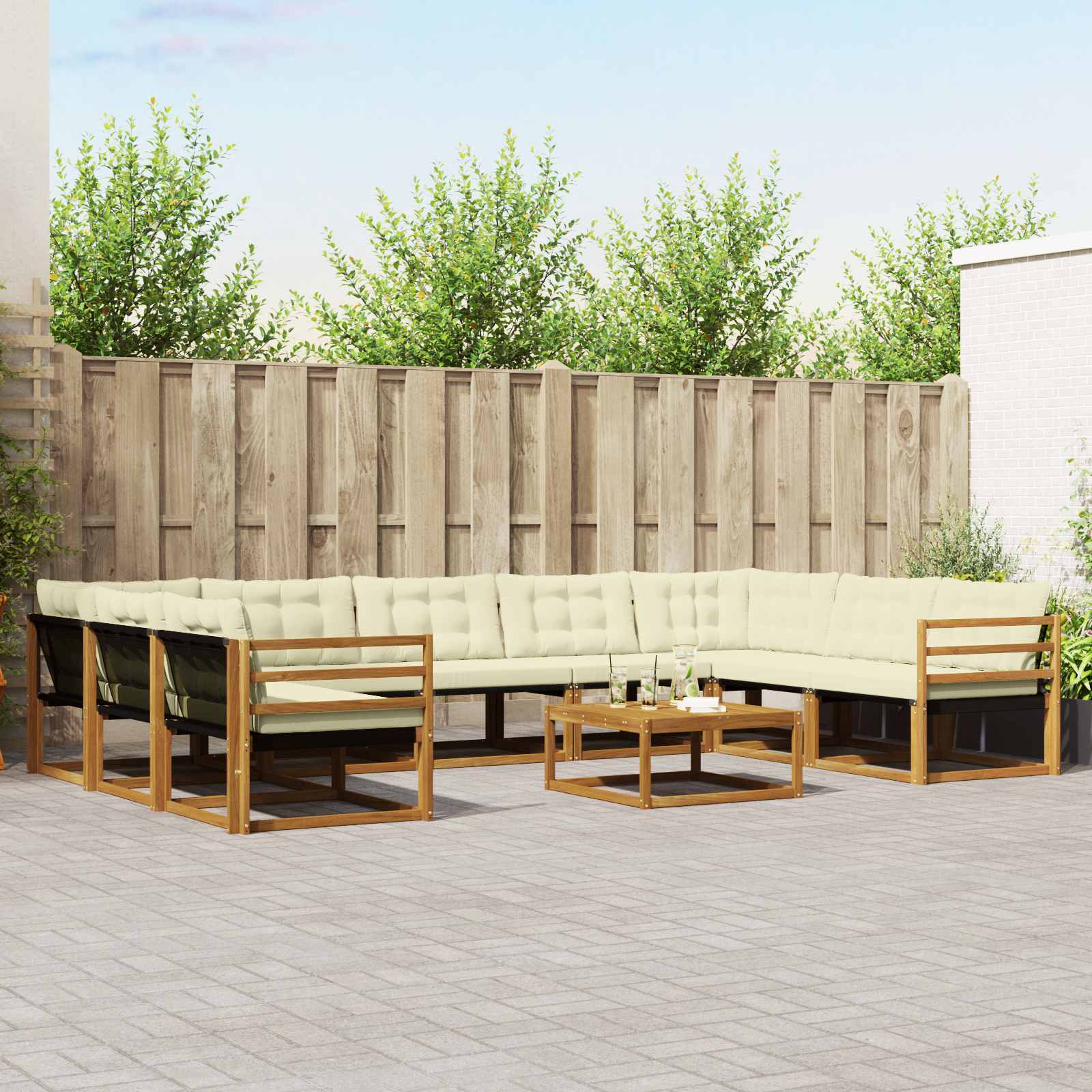 Outdoor-Sofagarnitur mit Kissen 10 pcs Natur und Creme