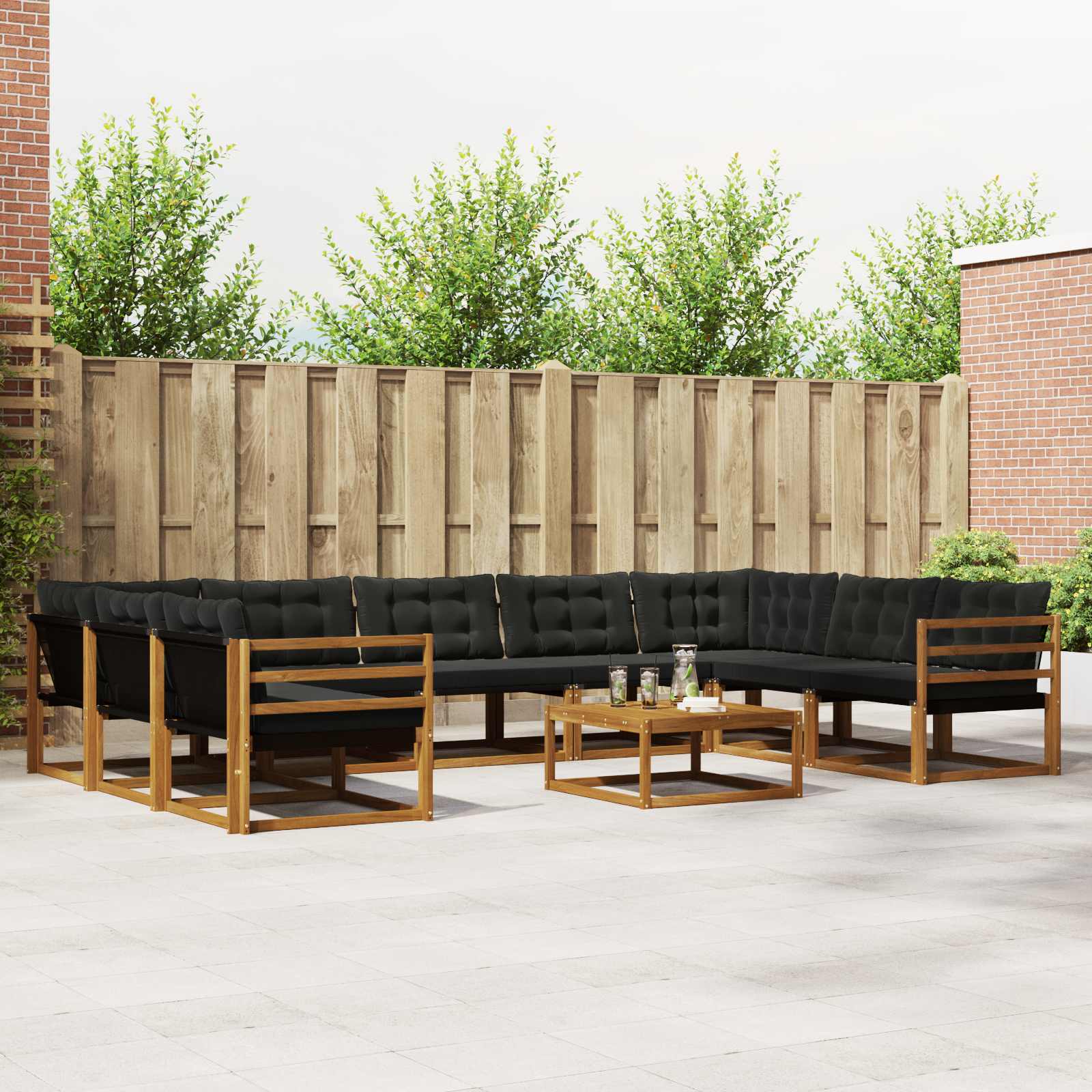 Outdoor-Sofagarnitur mit Kissen 10 pcs Natürlich und Schwarz
