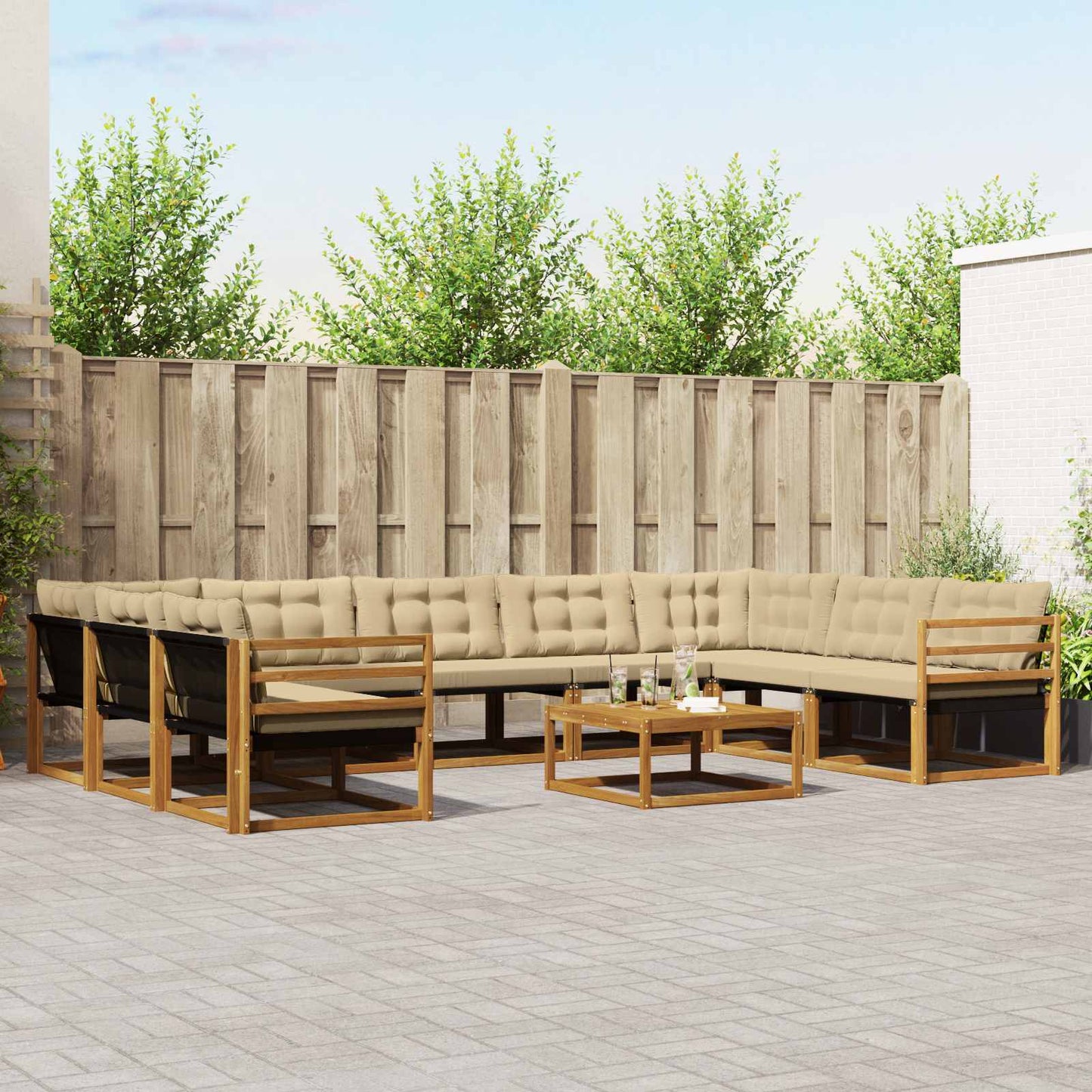 Outdoor-Sofagarnitur mit Kissen 10 pcs Natur und Beige