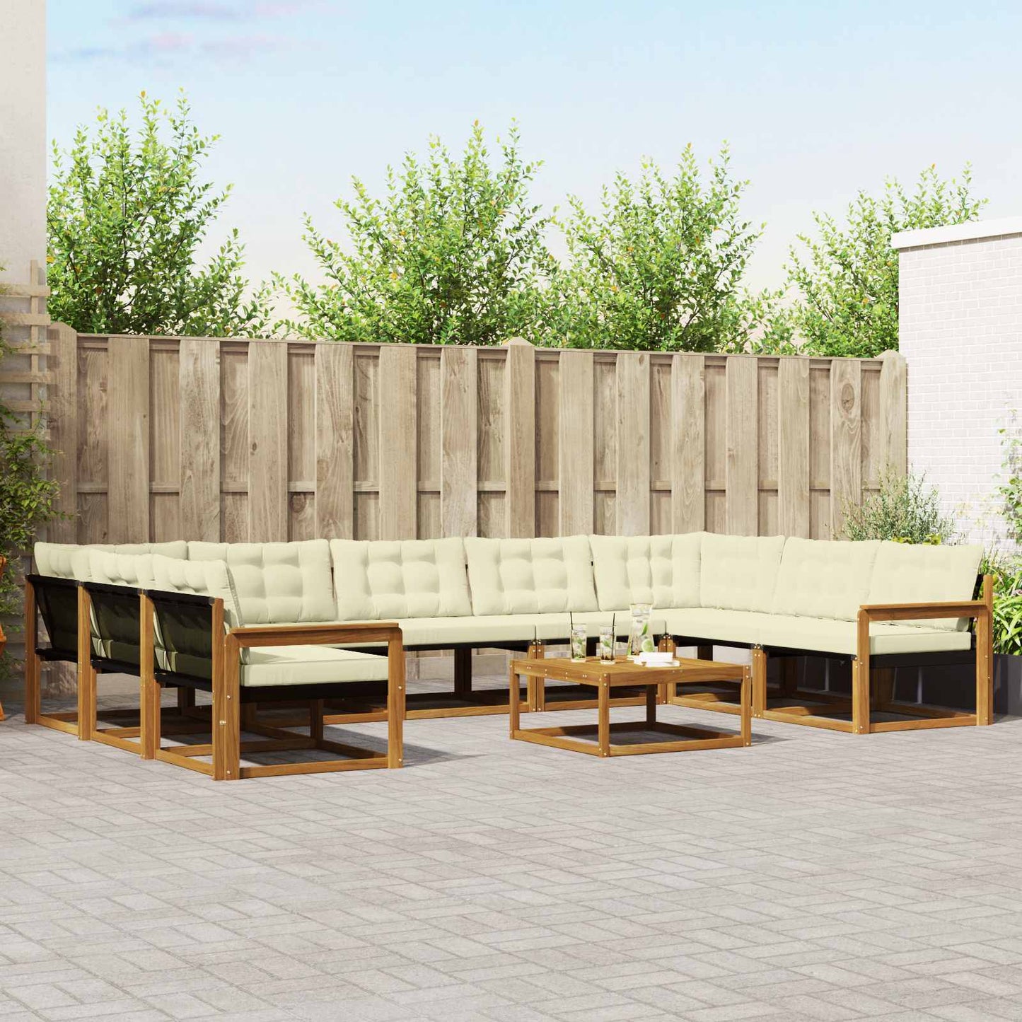 Outdoor-Sofagarnitur mit Kissen 10 pcs Natur und Creme