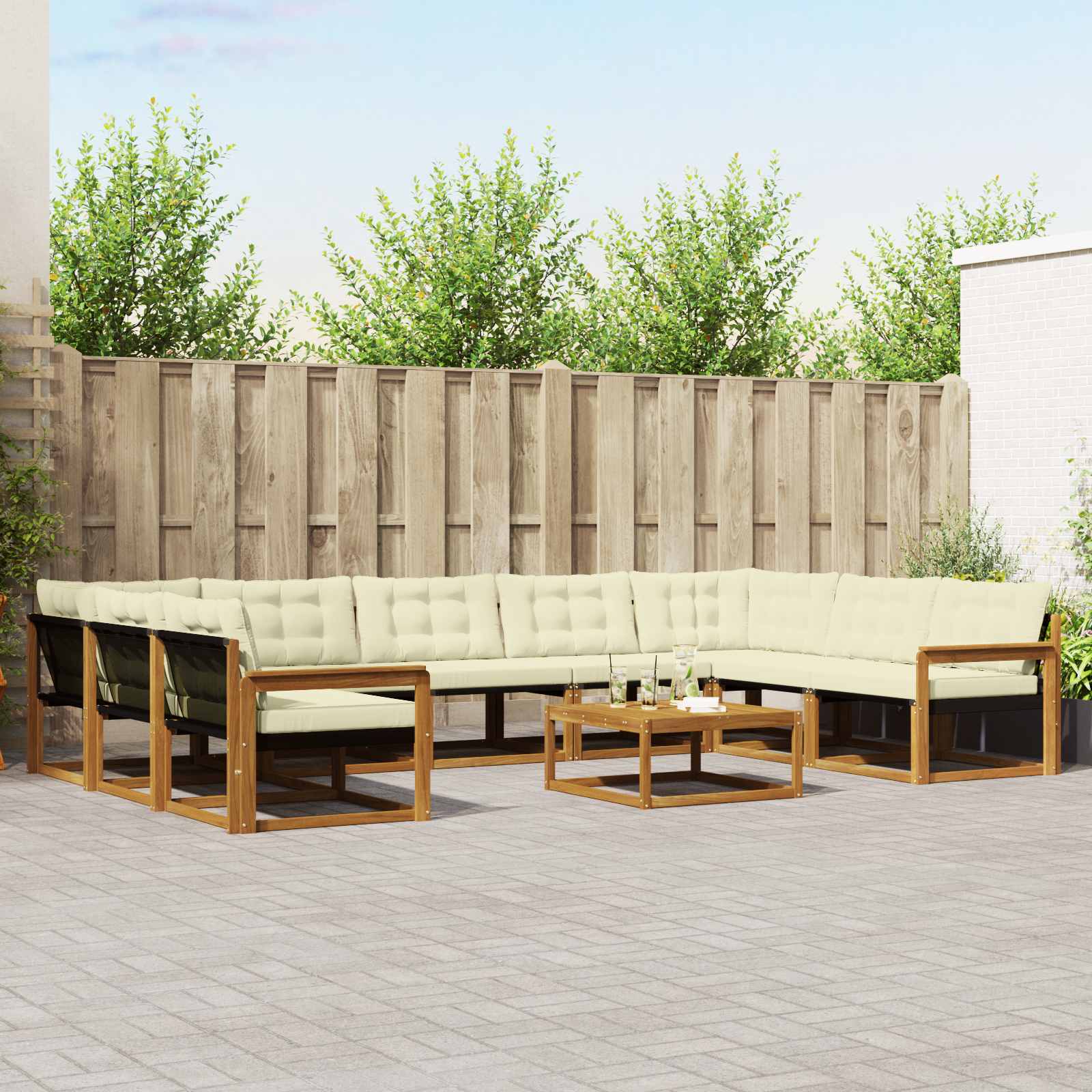 Outdoor-Sofagarnitur mit Kissen 10 pcs Natur und Creme