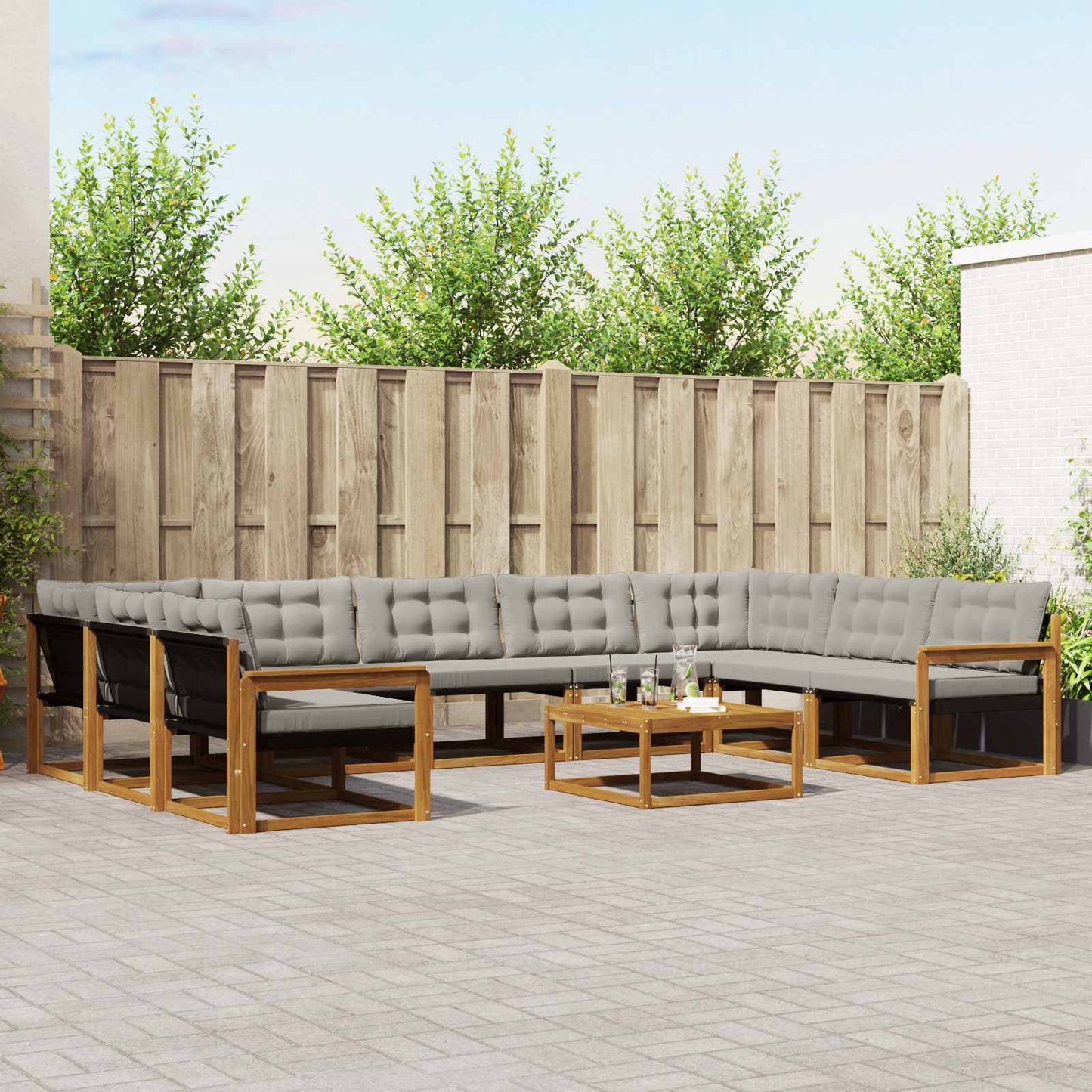 Outdoor-Sofagarnitur mit Kissen 10 pcs Natürlich und Hellgrau