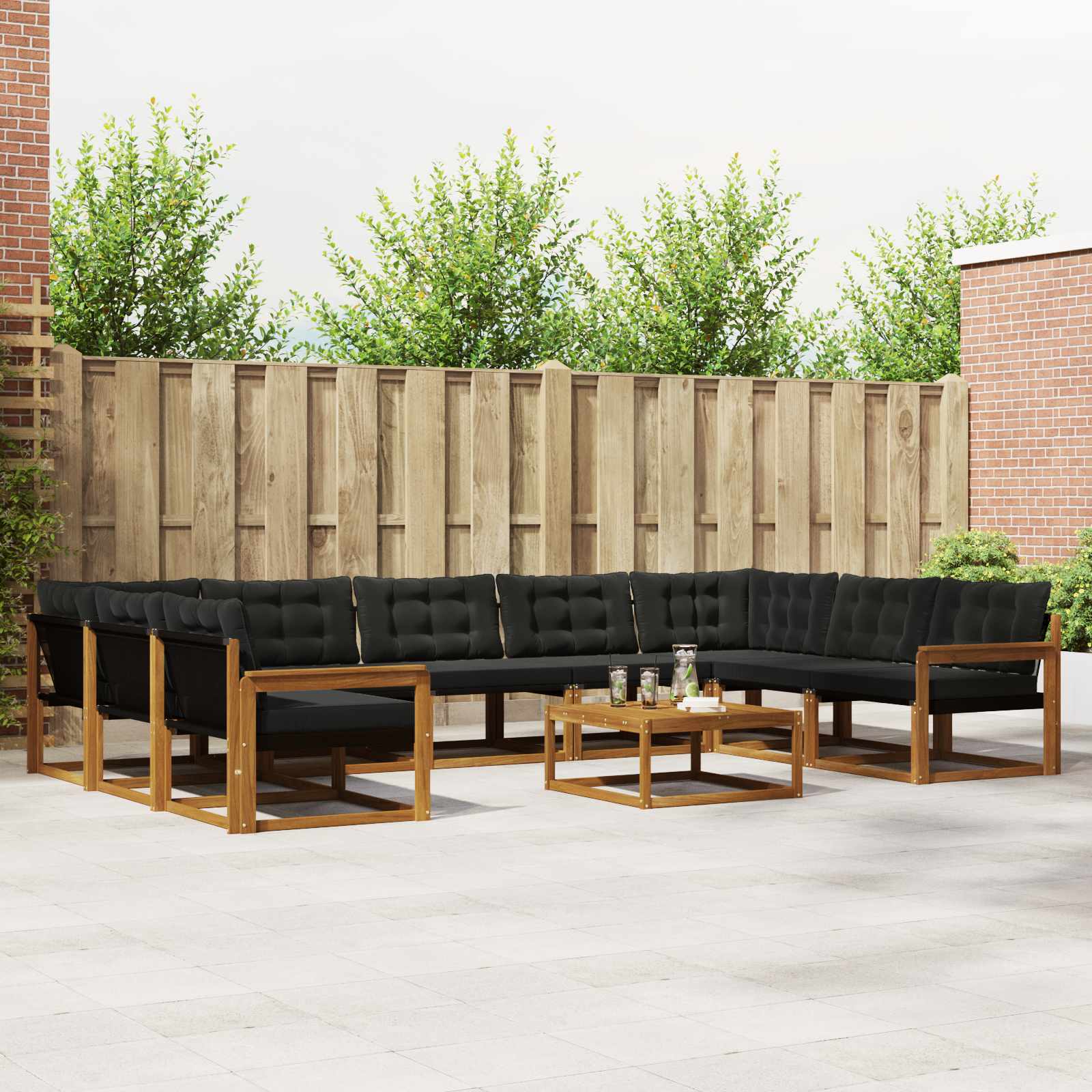 Outdoor-Sofagarnitur mit Kissen 10 pcs Natürlich und Schwarz