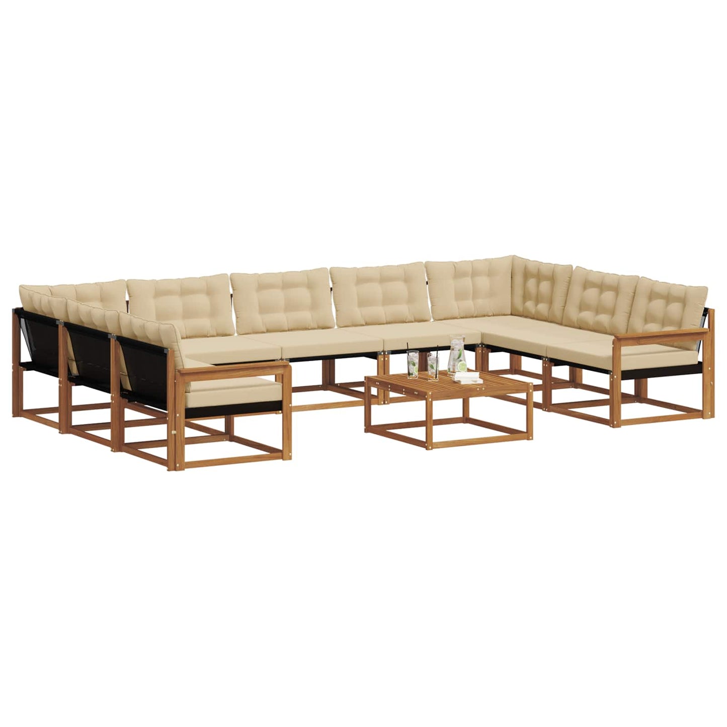 Outdoor-Sofagarnitur mit Kissen 10 pcs Natur und Beige