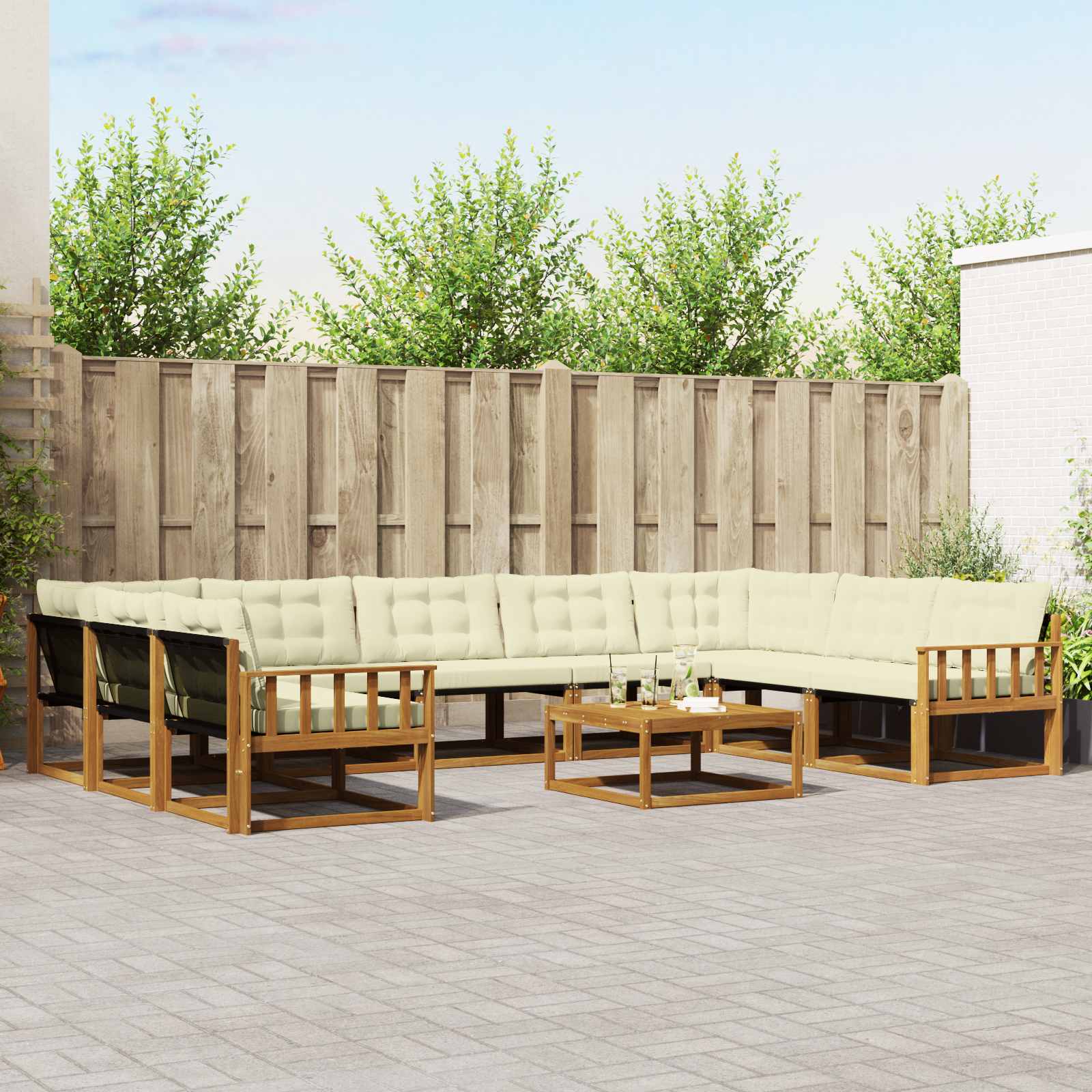 Outdoor-Sofagarnitur mit Kissen 10 pcs Natur und Creme