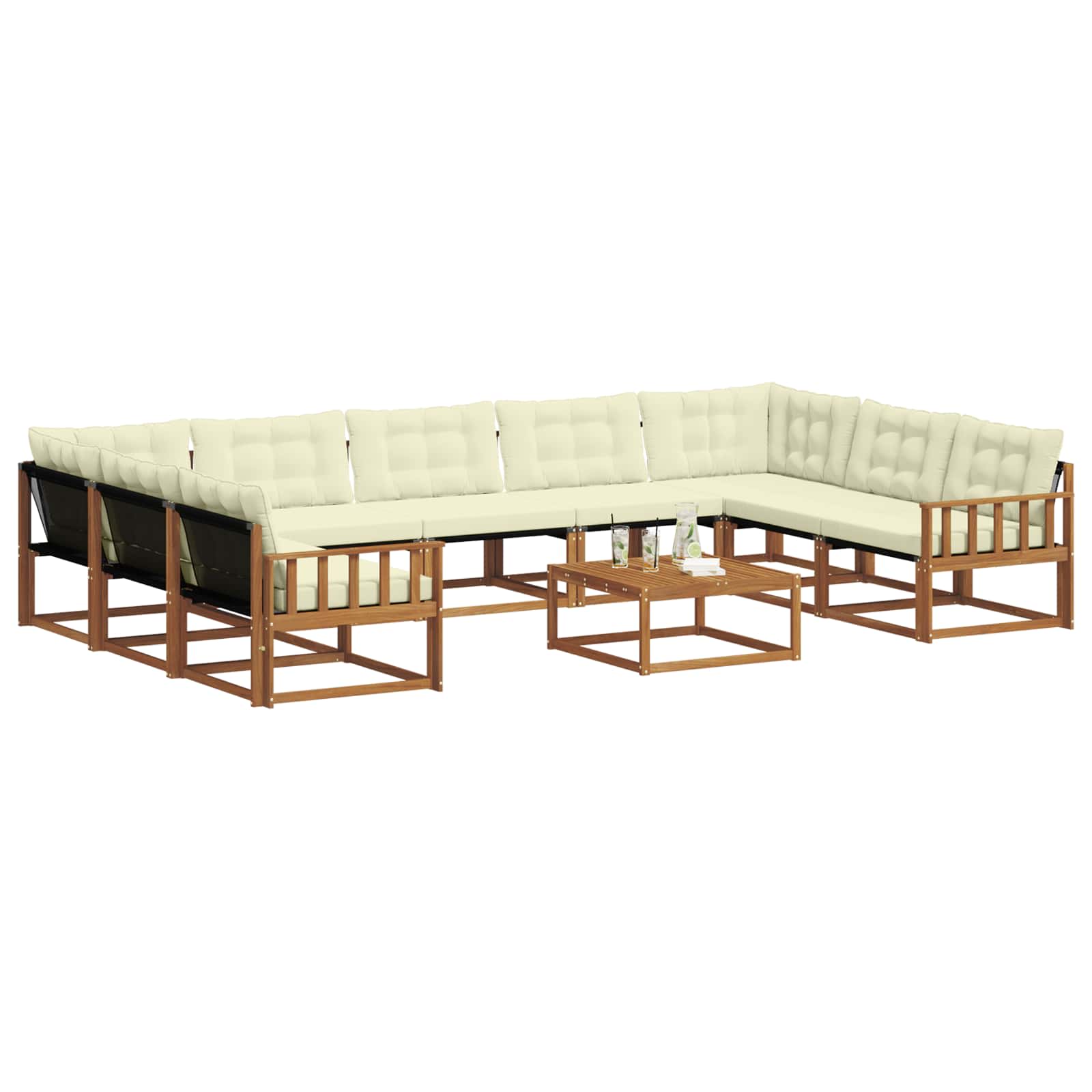 Outdoor-Sofagarnitur mit Kissen 10 pcs Natur und Creme