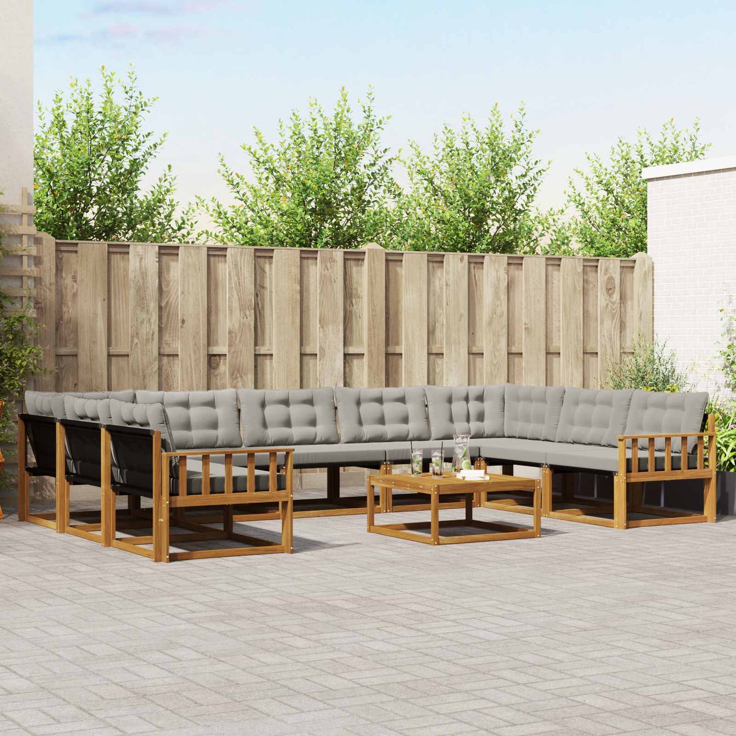 Outdoor-Sofagarnitur mit Kissen 10 pcs Natürlich und Hellgrau