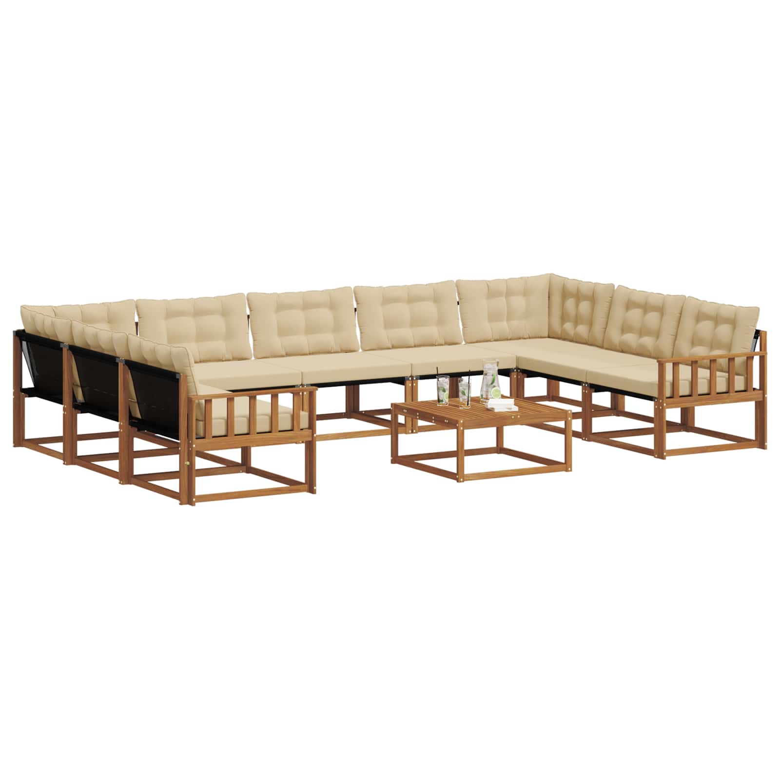 Outdoor-Sofagarnitur mit Kissen 10 pcs Natur und Beige