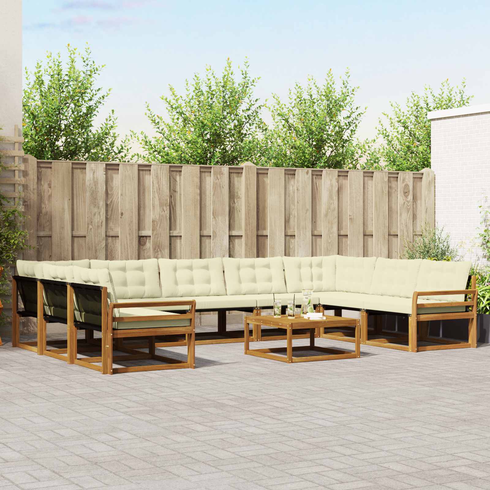 Outdoor-Sofagarnitur mit Kissen 10 pcs Natur und Creme