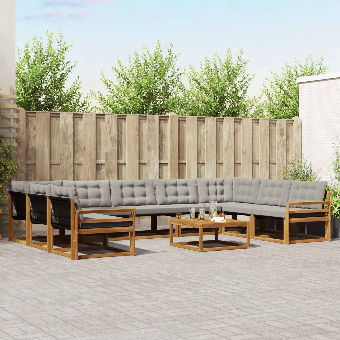 Outdoor-Sofagarnitur mit Kissen 10 pcs Natürlich und Hellgrau