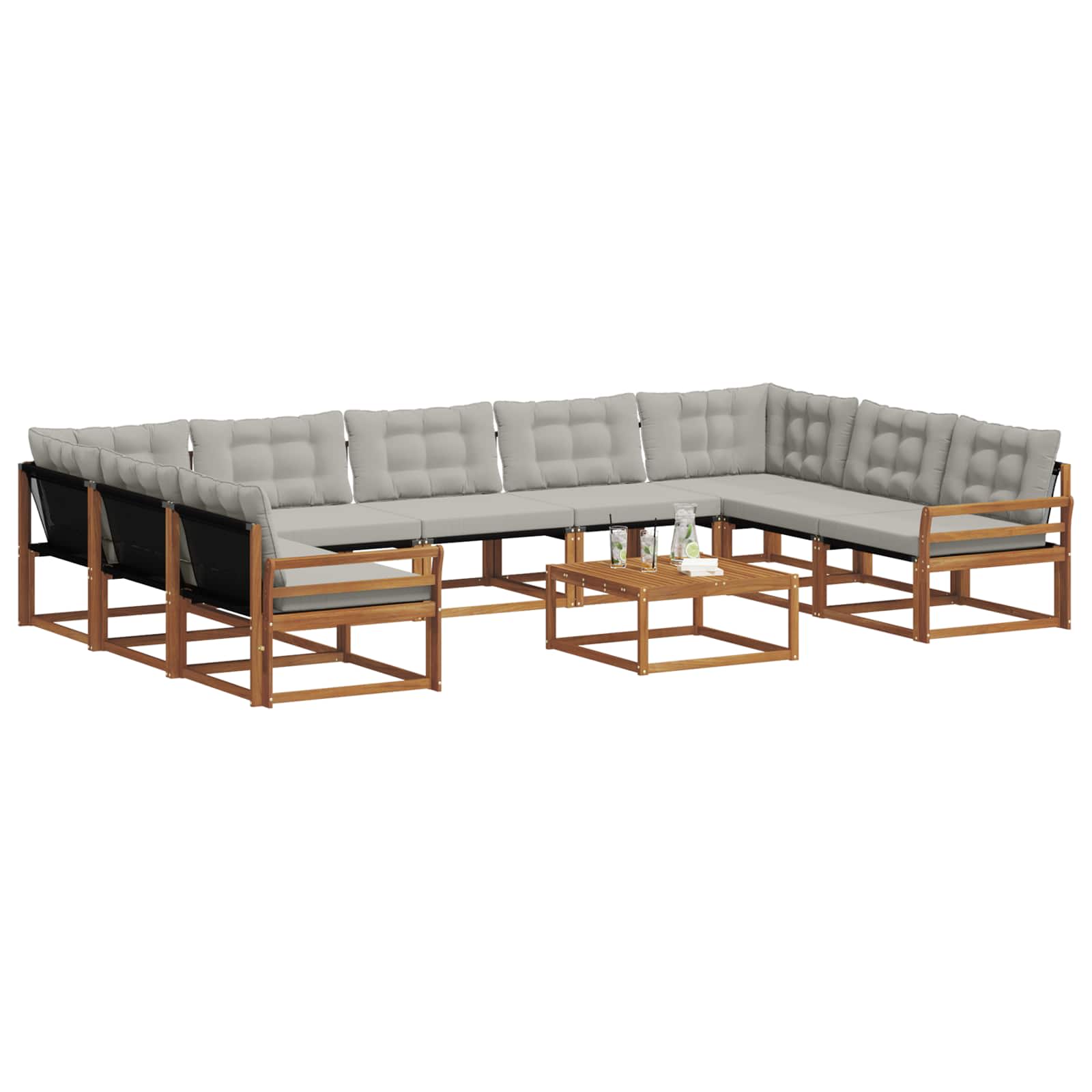 Outdoor-Sofagarnitur mit Kissen 10 pcs Natürlich und Hellgrau