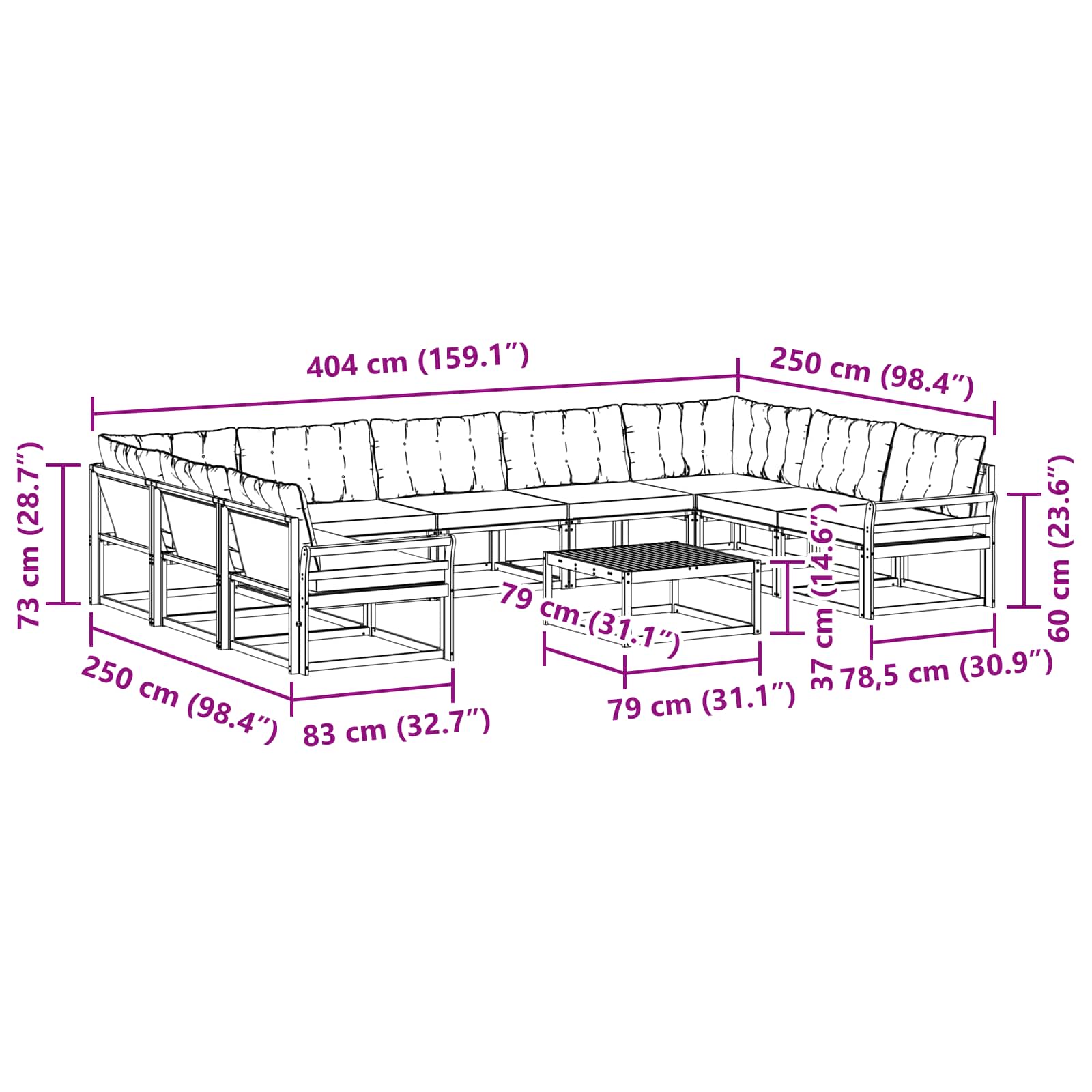 Outdoor-Sofagarnitur mit Kissen 10 pcs Natürlich und Hellgrau