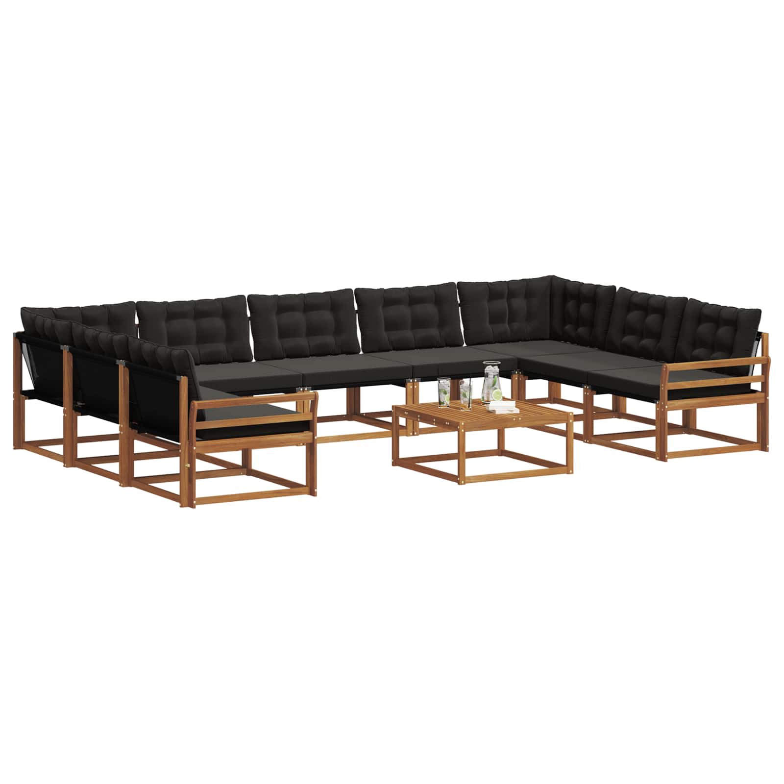 Outdoor-Sofagarnitur mit Kissen 10 pcs Natürlich und Schwarz