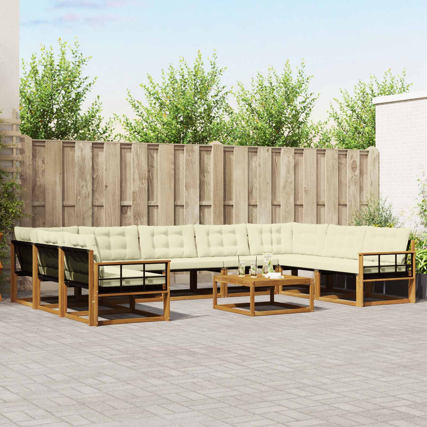 Outdoor-Sofagarnitur mit Kissen 10 pcs Natur und Creme
