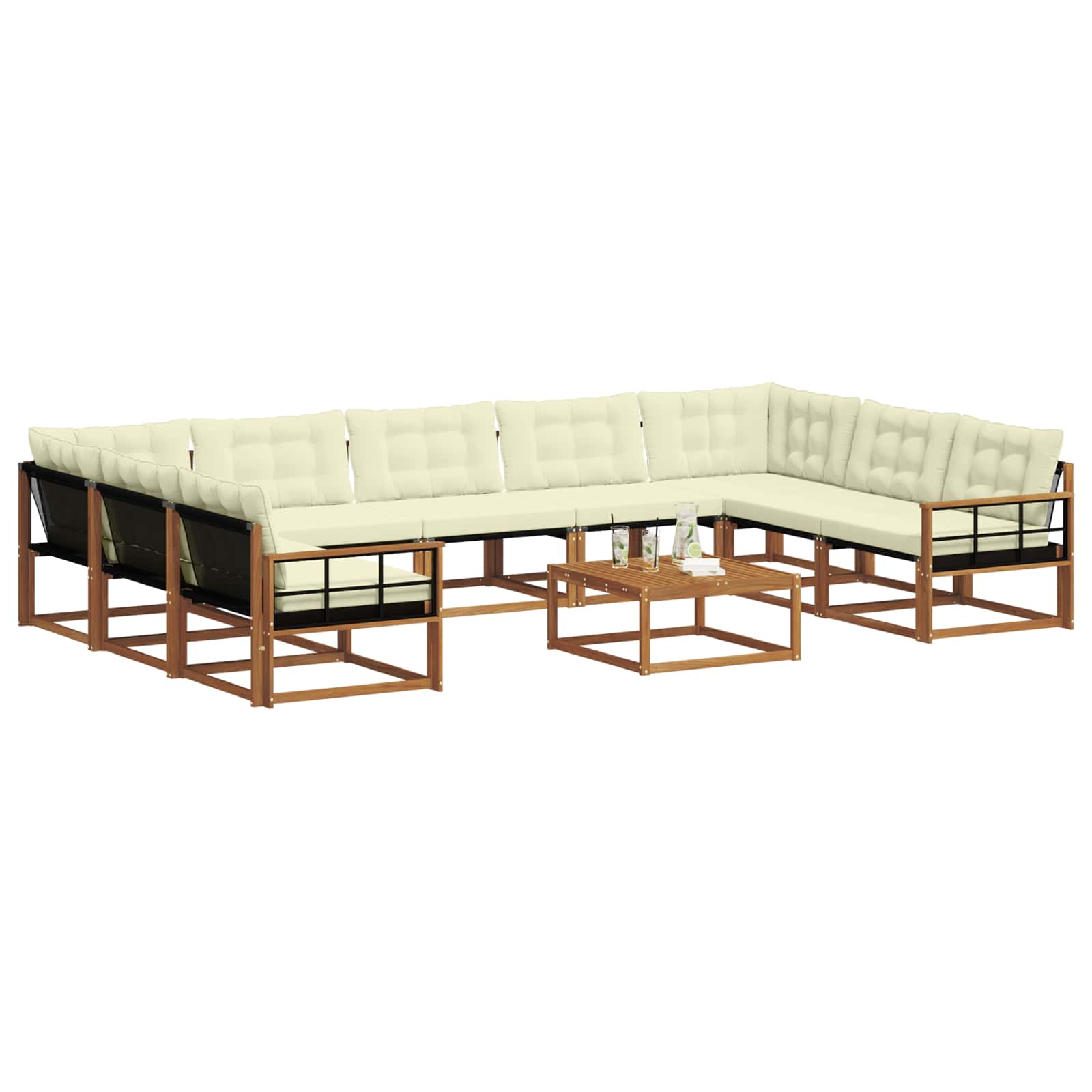 Outdoor-Sofagarnitur mit Kissen 10 pcs Natur und Creme