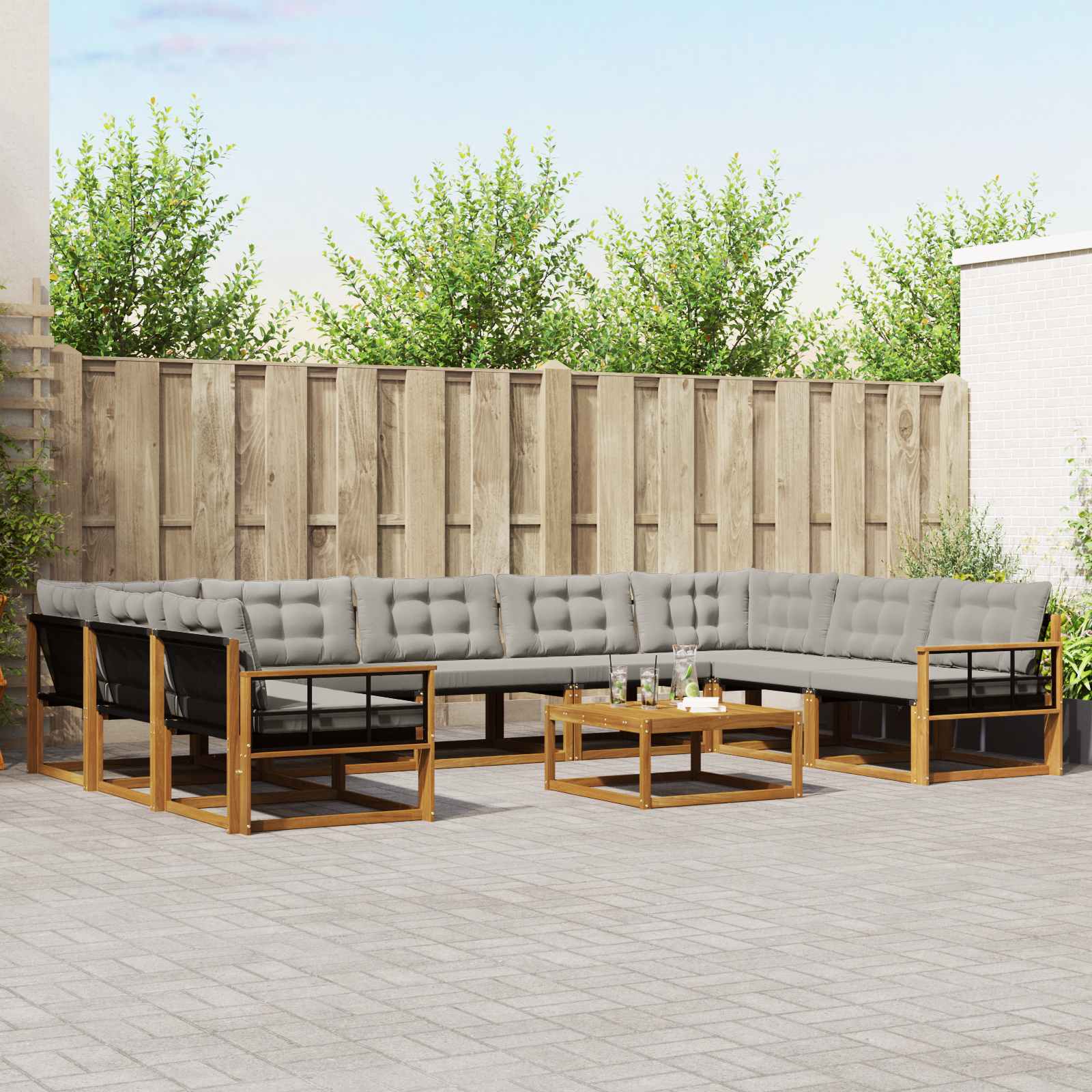 Outdoor-Sofagarnitur mit Kissen 10 pcs Natürlich und Hellgrau