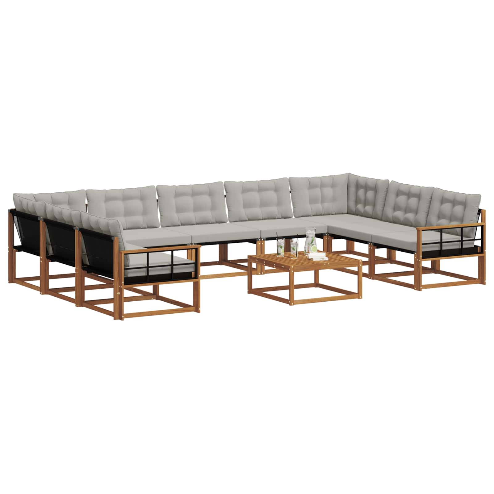 Outdoor-Sofagarnitur mit Kissen 10 pcs Natürlich und Hellgrau