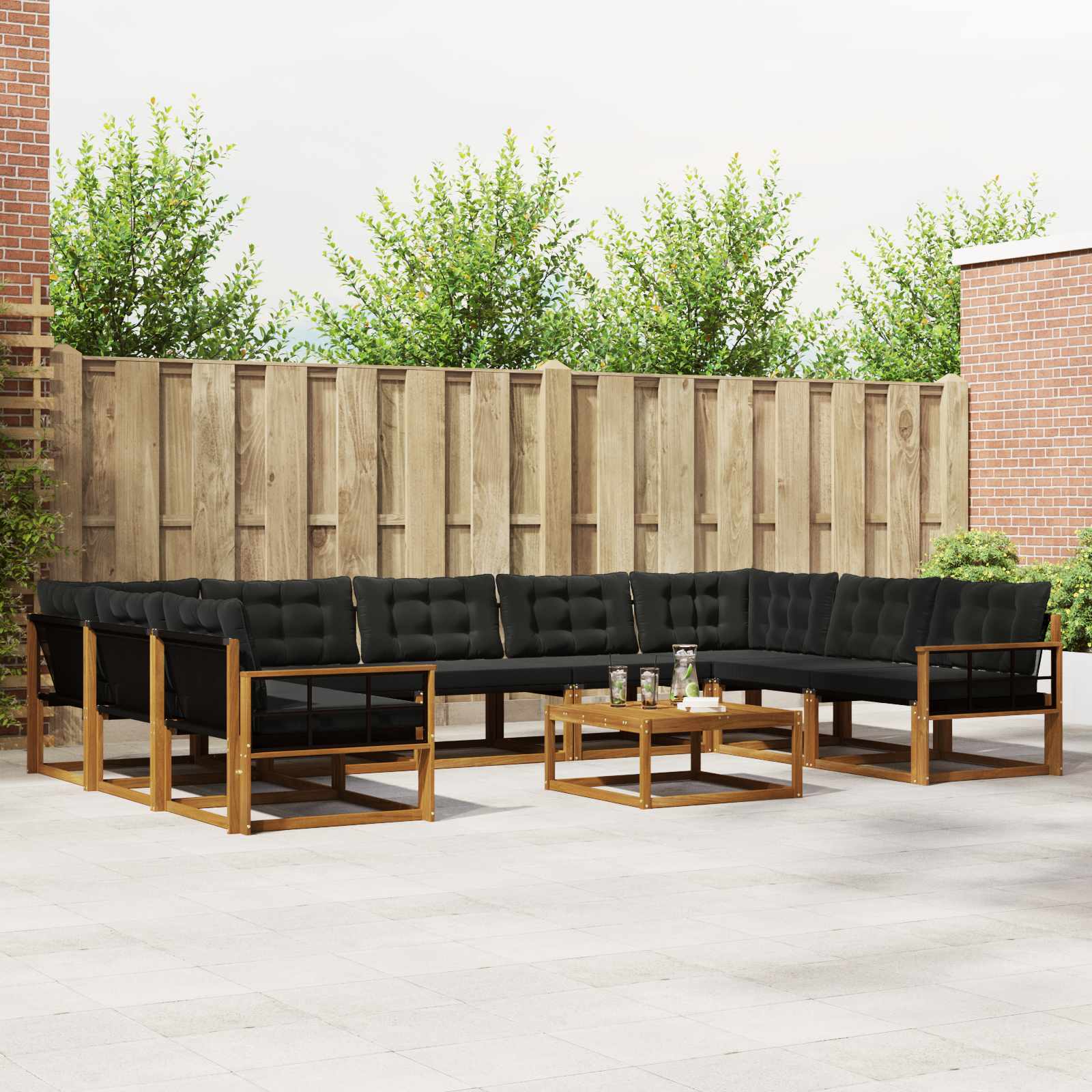 Outdoor-Sofagarnitur mit Kissen 10 pcs Natürlich und Schwarz