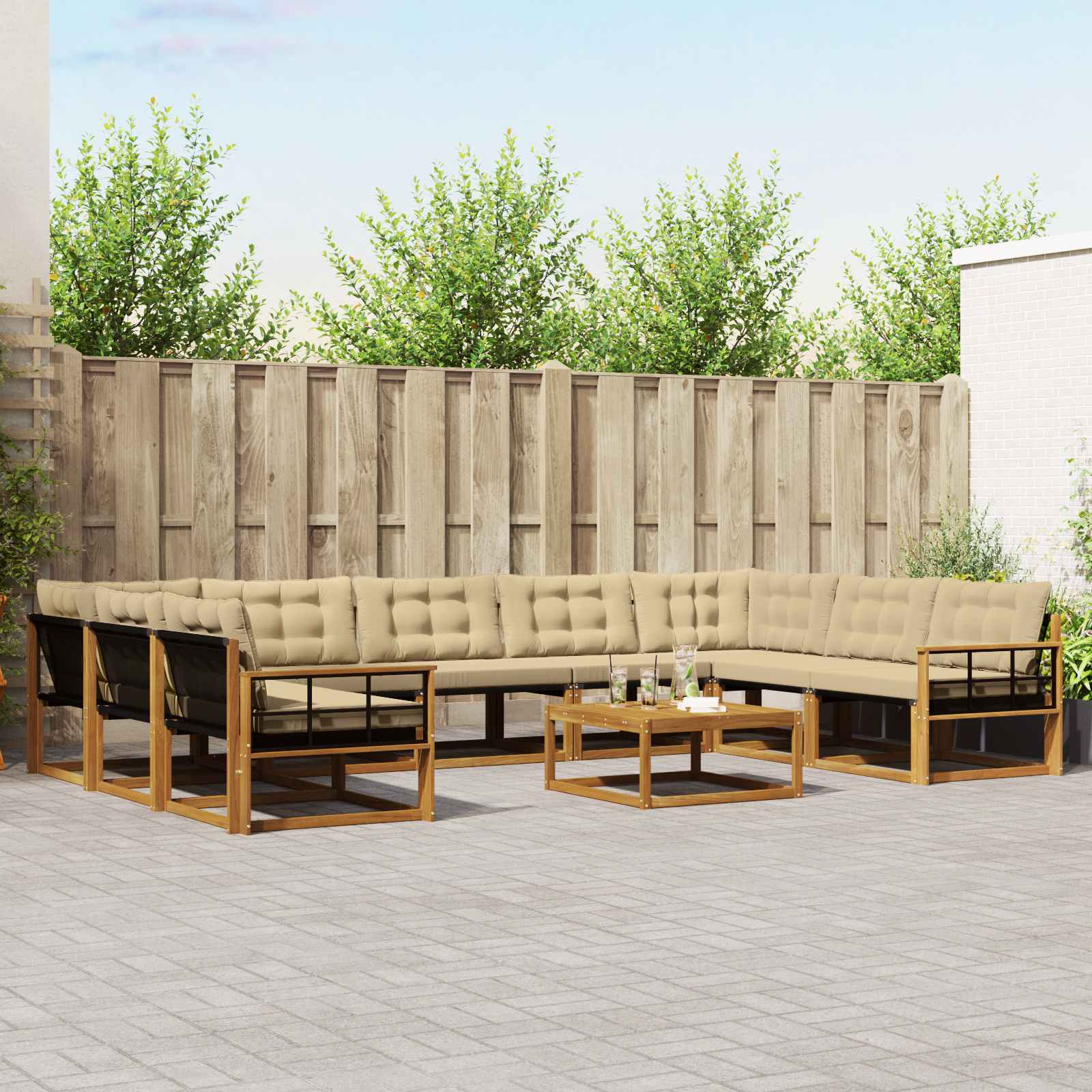 Outdoor-Sofagarnitur mit Kissen 10 pcs Natur und Beige