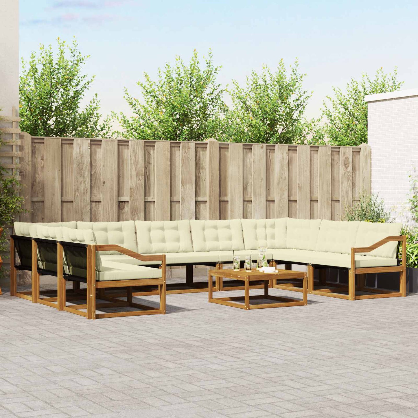 Outdoor-Sofagarnitur mit Kissen 10 pcs Natur und Creme