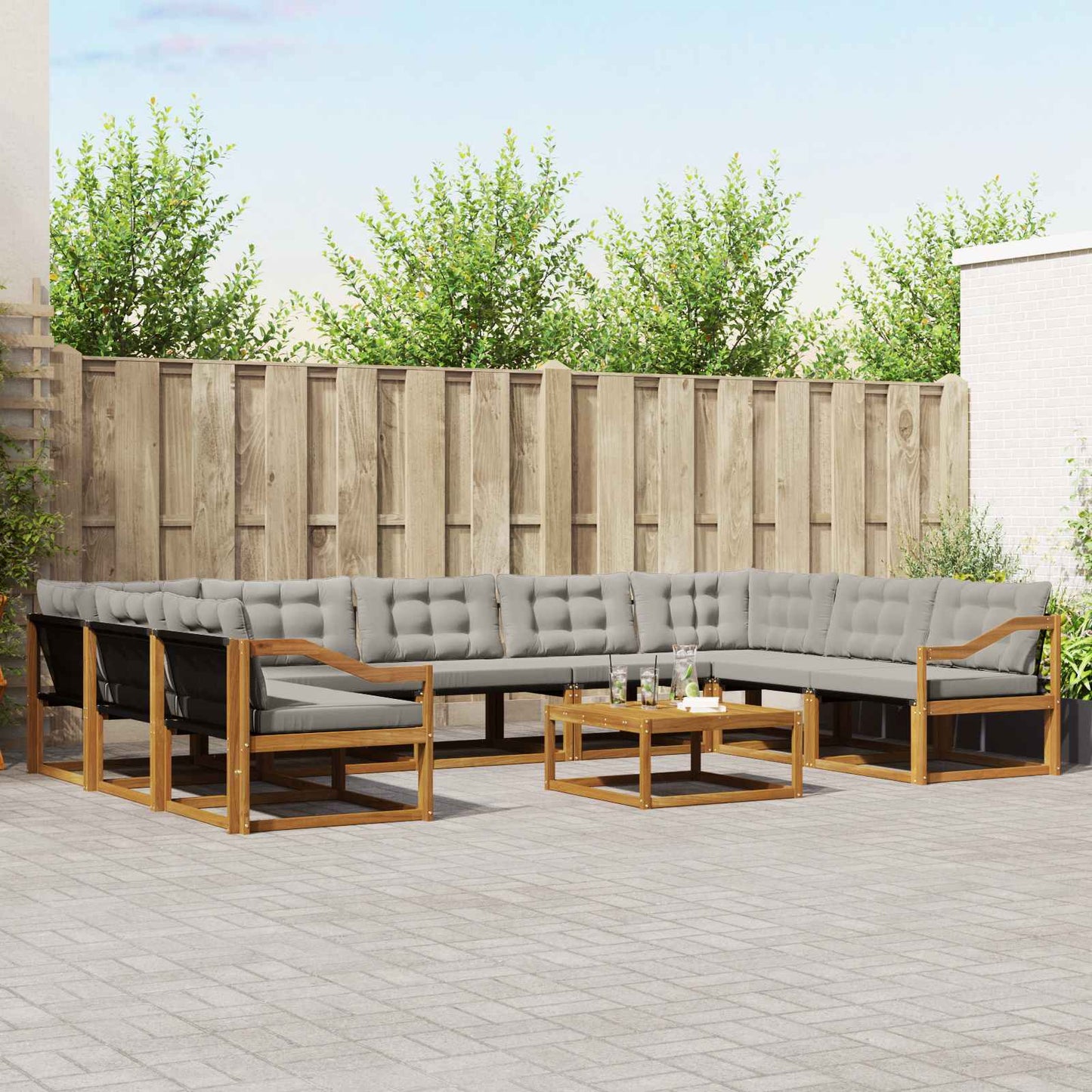 Outdoor-Sofagarnitur mit Kissen 10 pcs Natürlich und Hellgrau